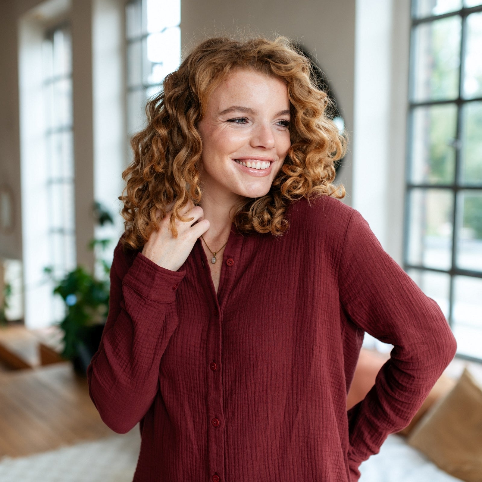 NORDLICHT Fenja Musselin Bluse Rot Bio-Baumwolle