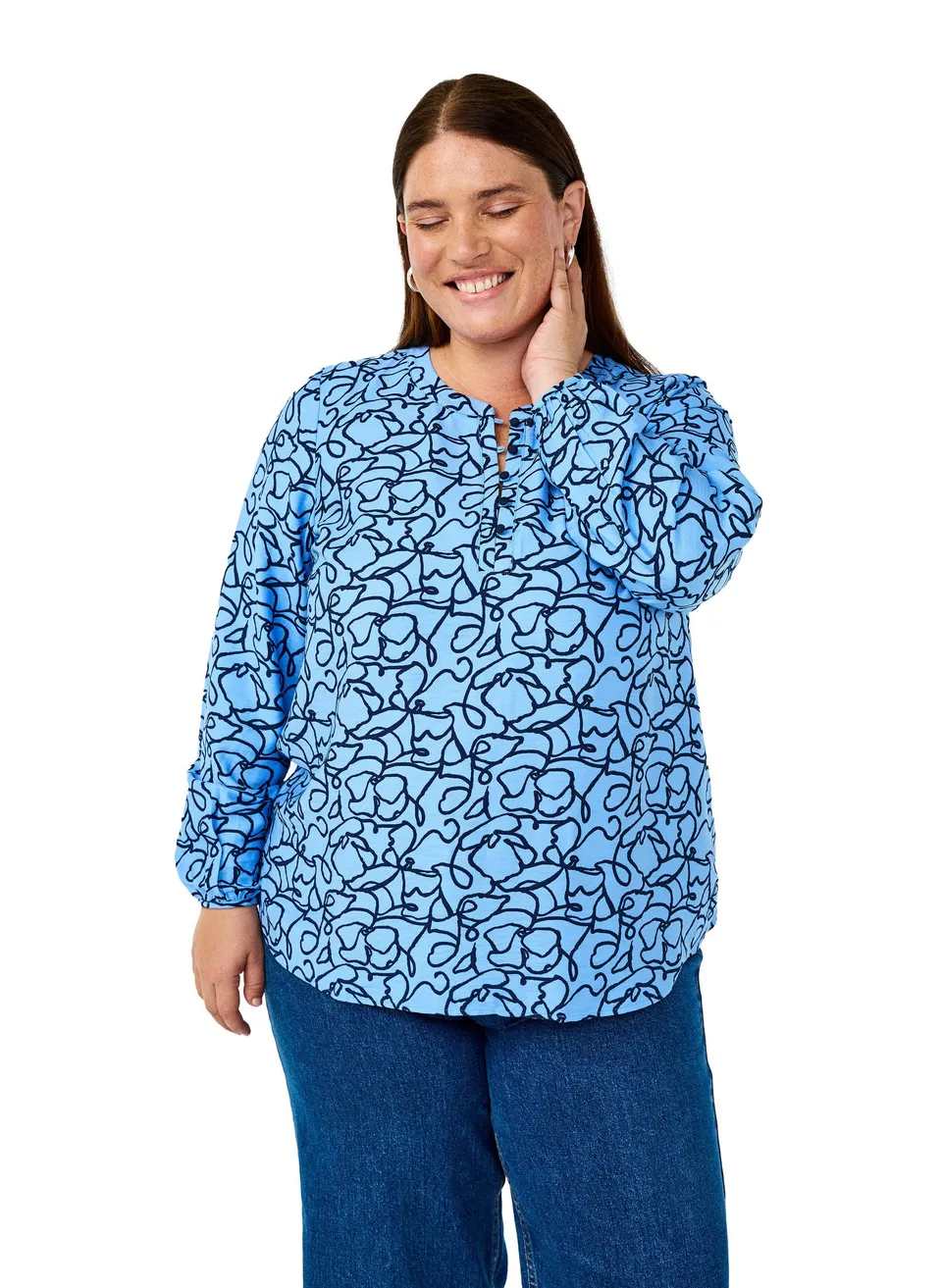 Zizzi Bluse Langarm Druckknöpfe Ecovero-Viskose 42-60