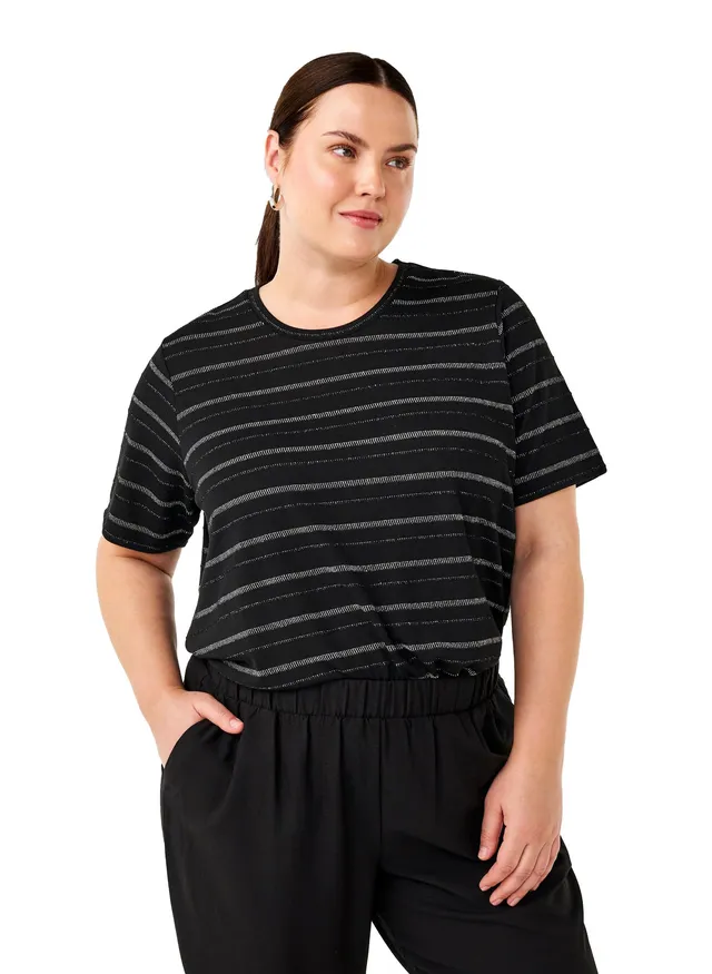 Zizzi T-Shirts & Tops T-Shirt Rundhals Streifen Silber 42-60