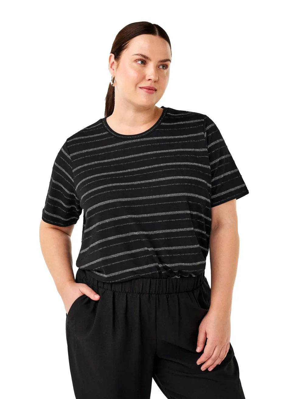 Zizzi T-Shirts & Tops T-Shirt Rundhals Streifen Silber 42-60