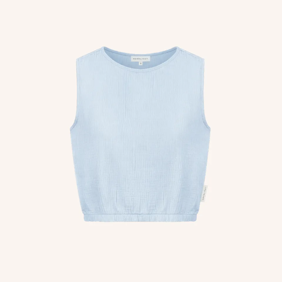 NORDLICHT Marie Musselin Crop Top Bio-Baumwolle Blau