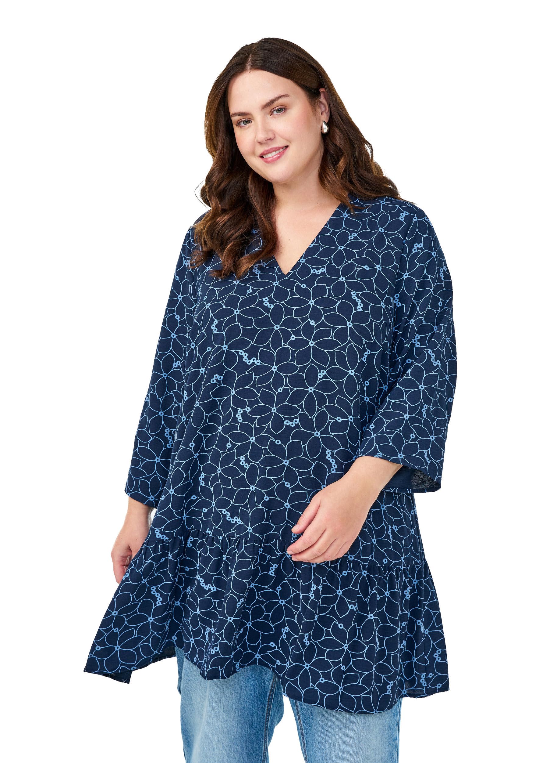 Zizzi Tunika Damen 3/4 Ärmel Blumenmuster große Größen