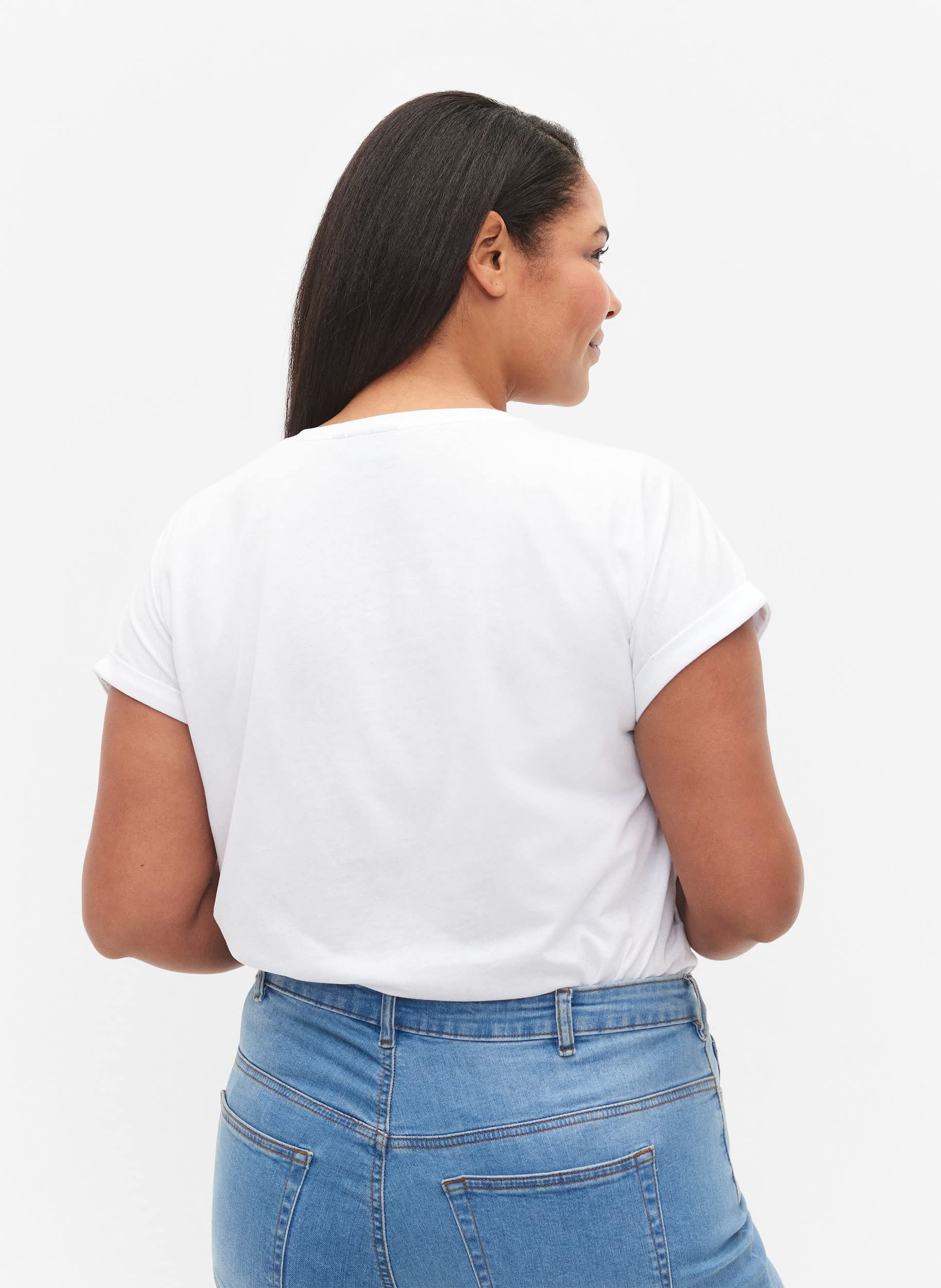 Zizzi Cotton T-Shirt Rundhals Bright White Große Größen
