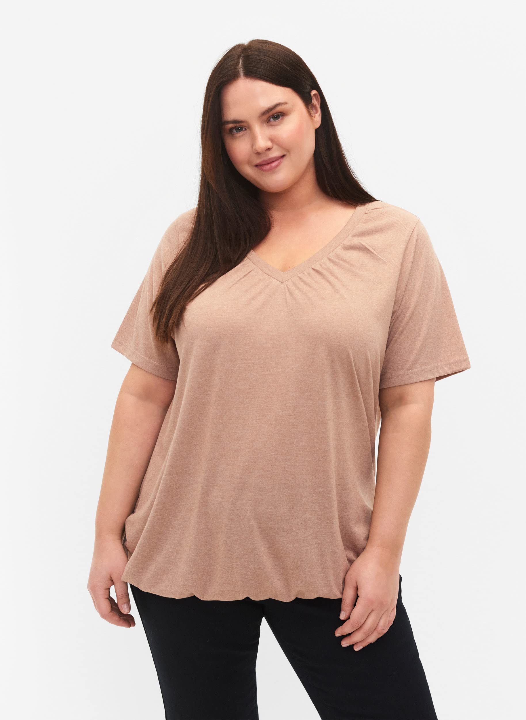Zizzi T-Shirt Damen V-Ausschnitt Meliert Saum Balloneffekt
