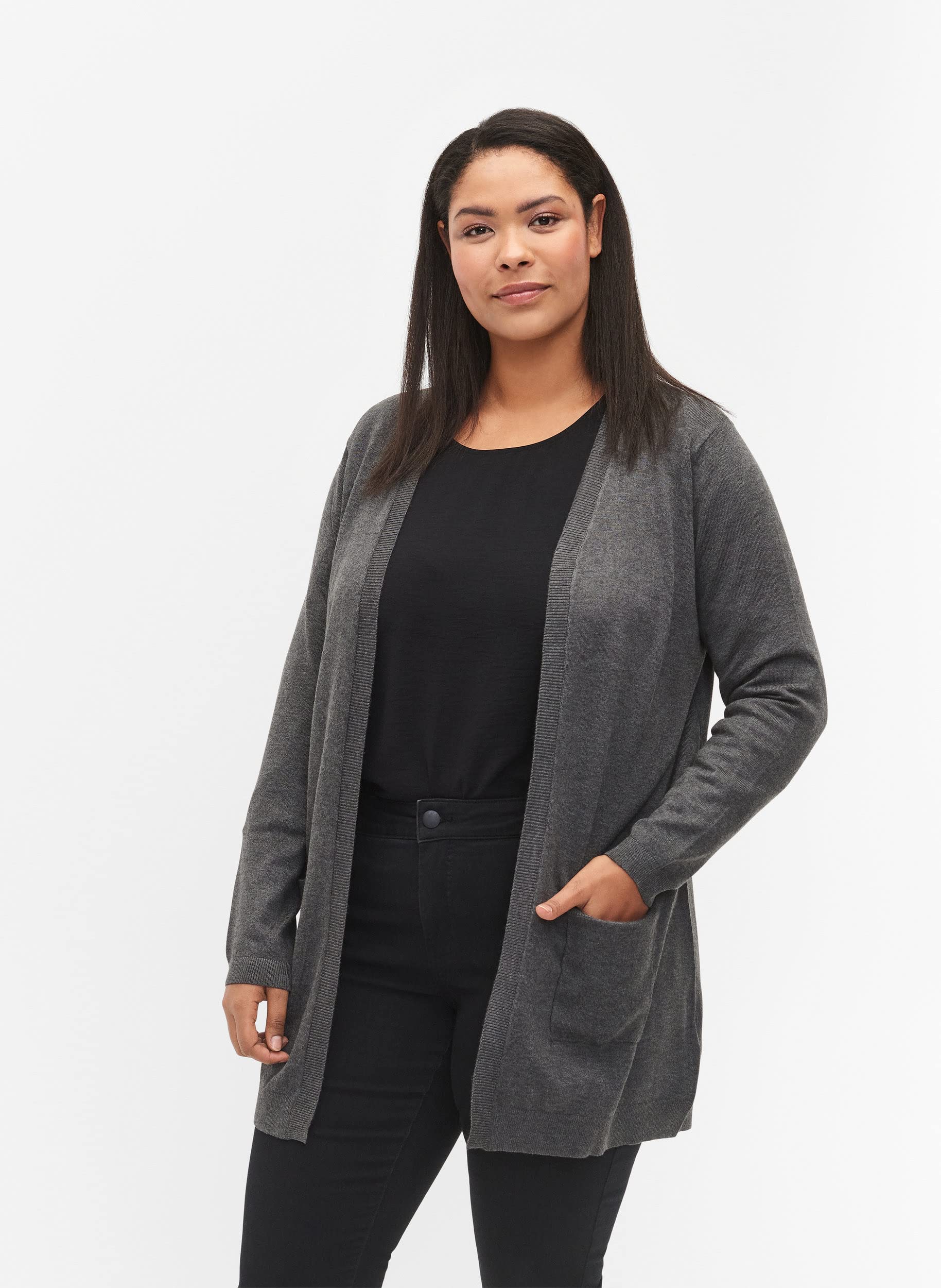 Zizzi Cardigans Strickjacke Damen lang 42-44 Grau