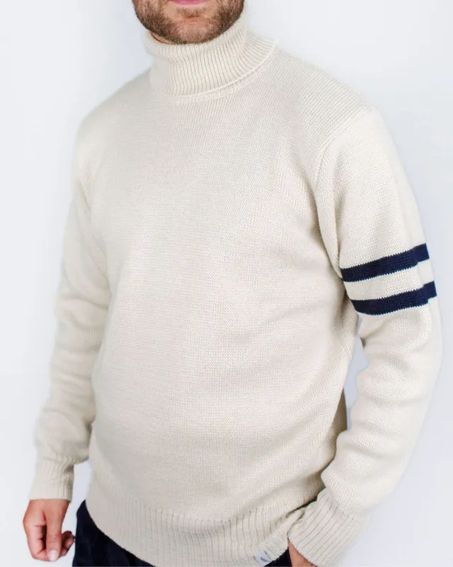 Peregrine Moore Polo Neck Jumper Rollkragen Ecru Merino