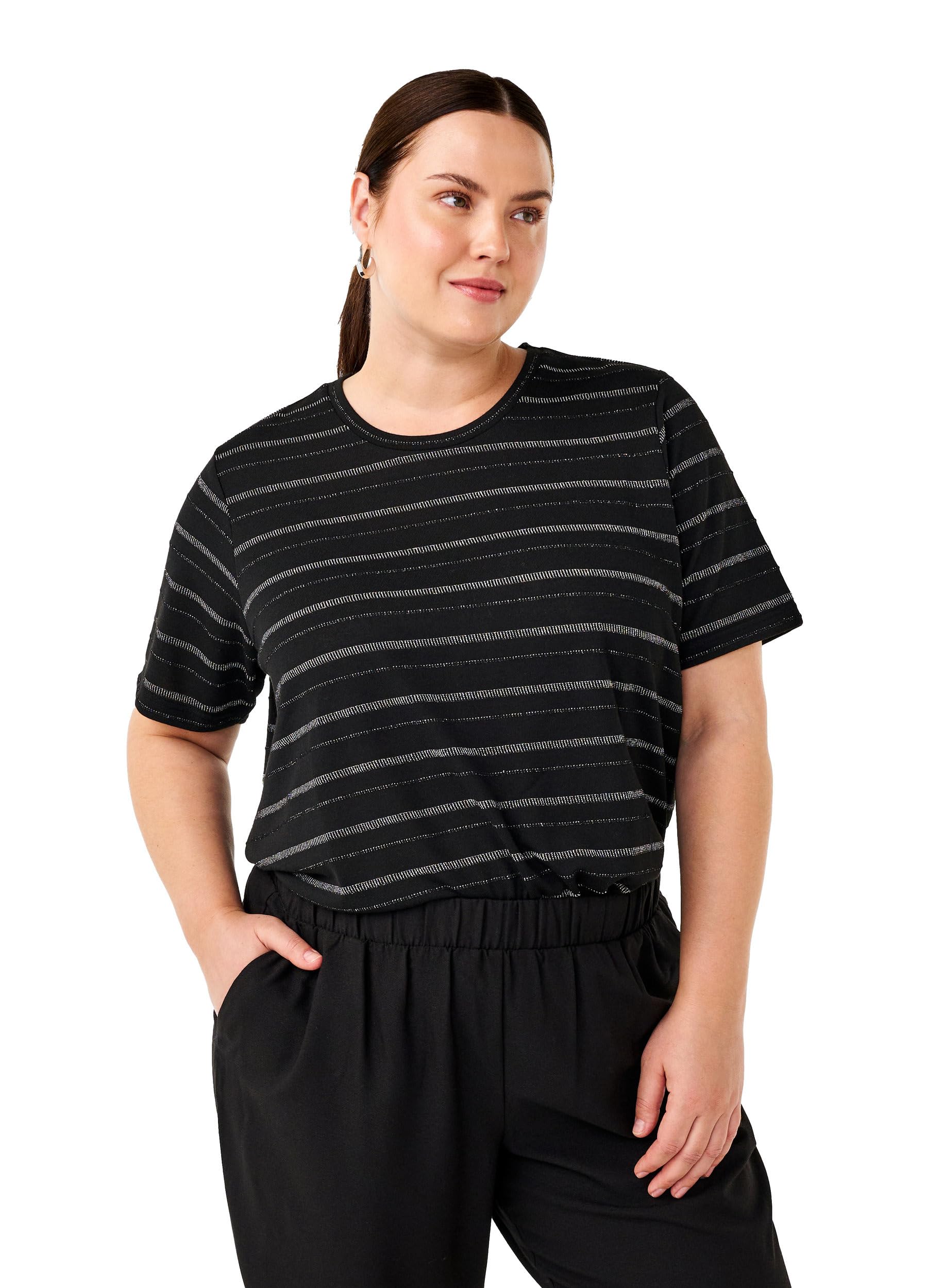Zizzi T-Shirts & Tops T-Shirt Rundhals Streifen Silber 42-60