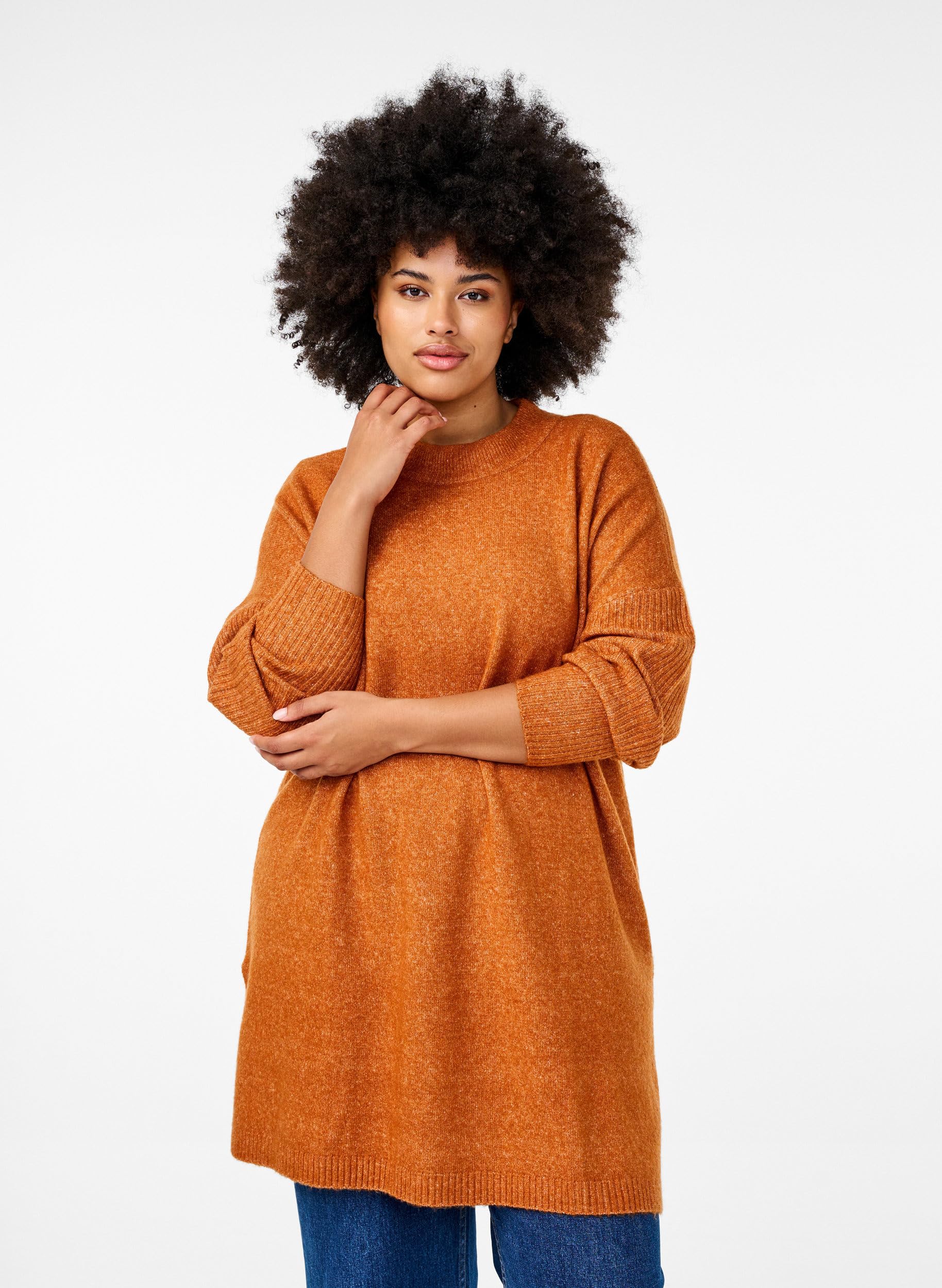 Zizzi Strickbluse Wolle Rundhals Langarm Große Größen