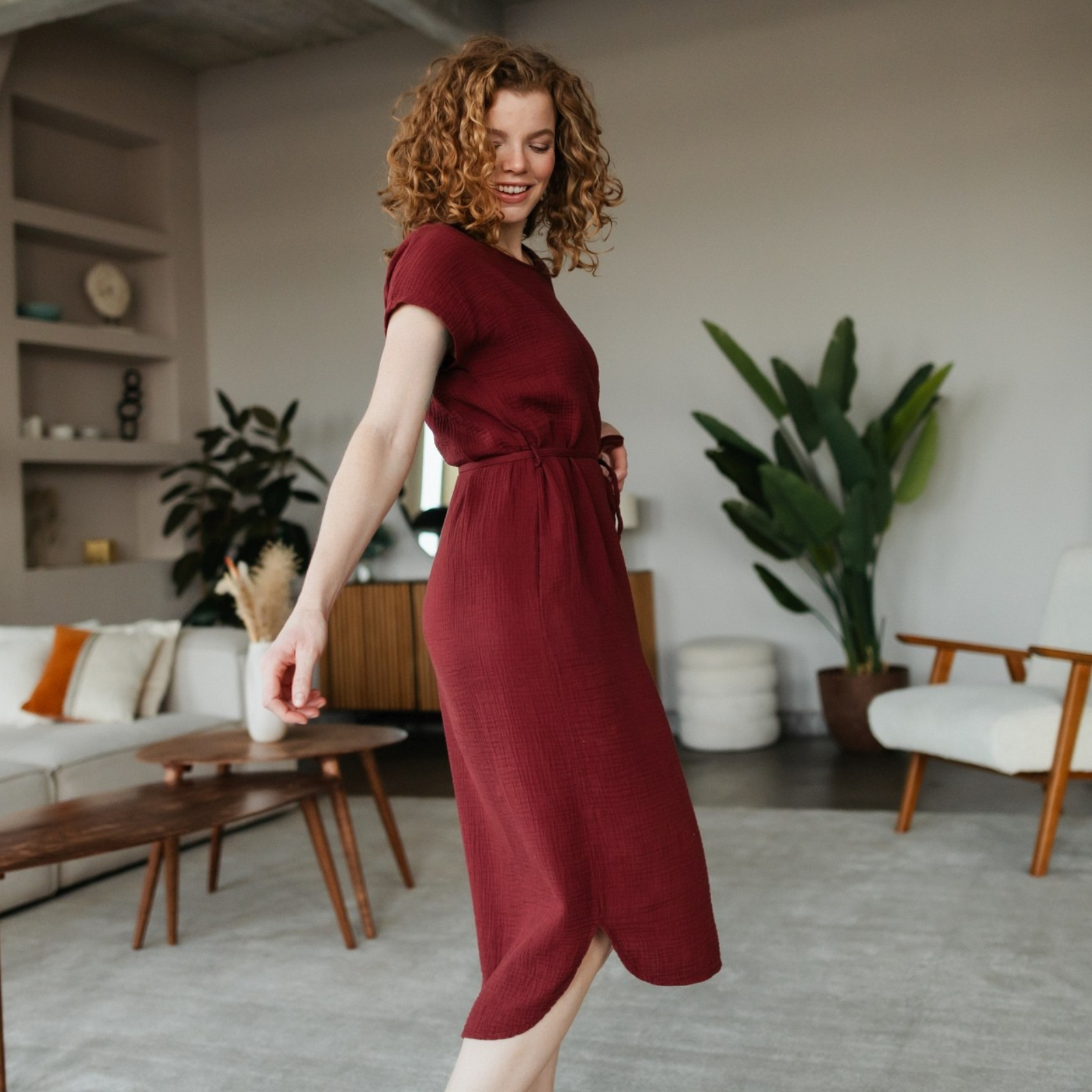 Nordlicht Elin Musselin Kleid Locker Bio-Baumwolle Rot