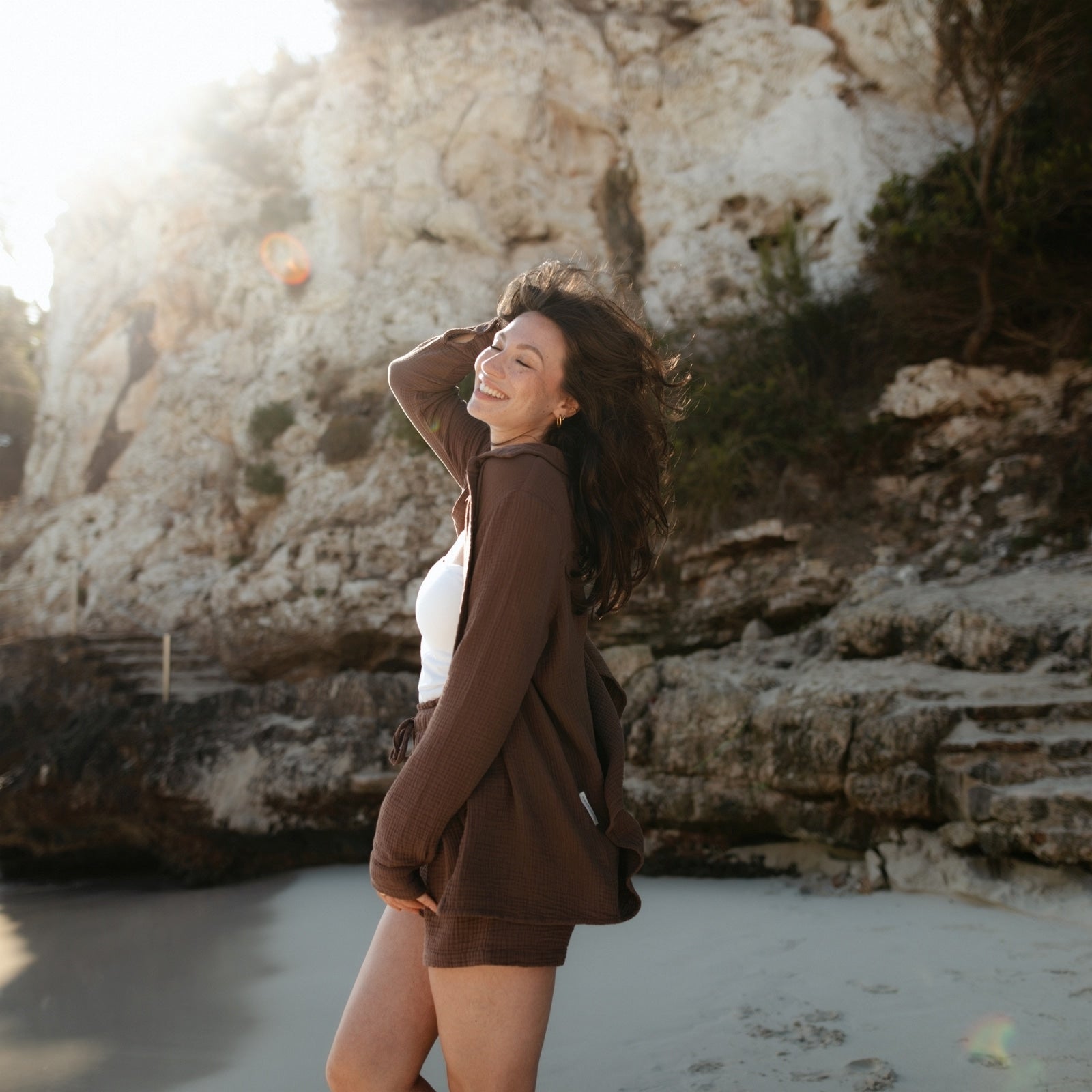 NORDLICHT Leja Musselin Shorts Braun Bio-Baumwolle