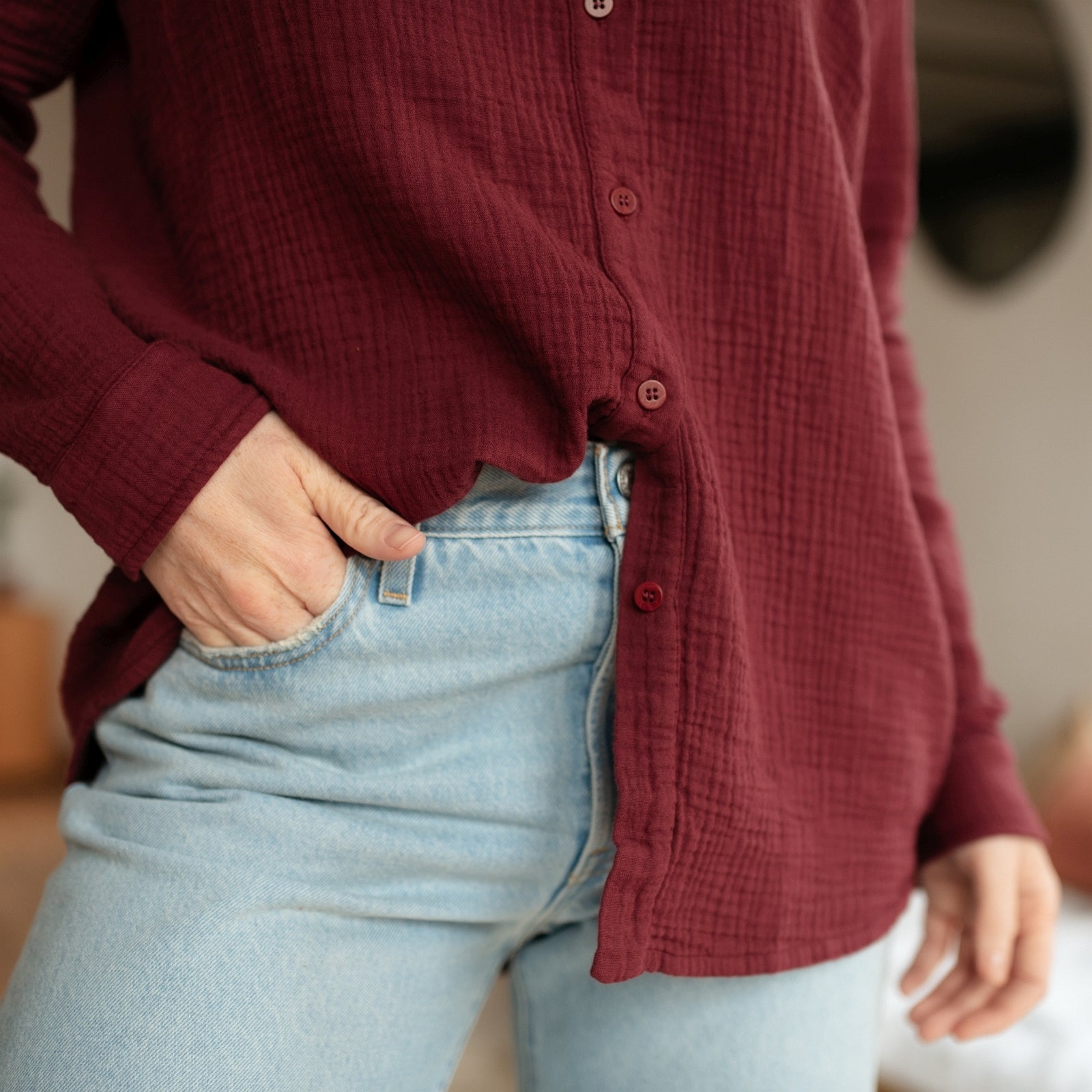 NORDLICHT Fenja Musselin Bluse Rot Bio-Baumwolle