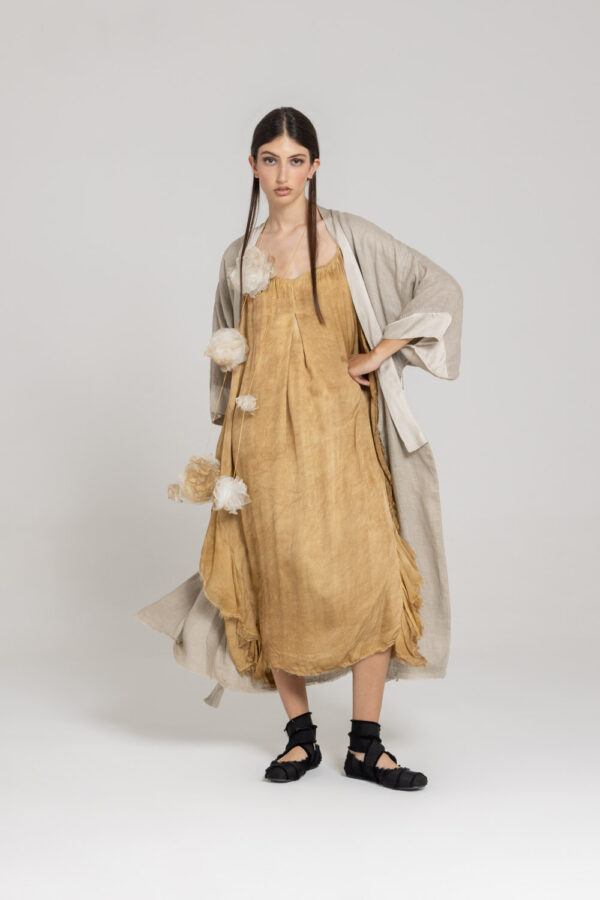 Sanctamuerte Capispalla Spolverino Kimono Leinenmantel mit Gürtel