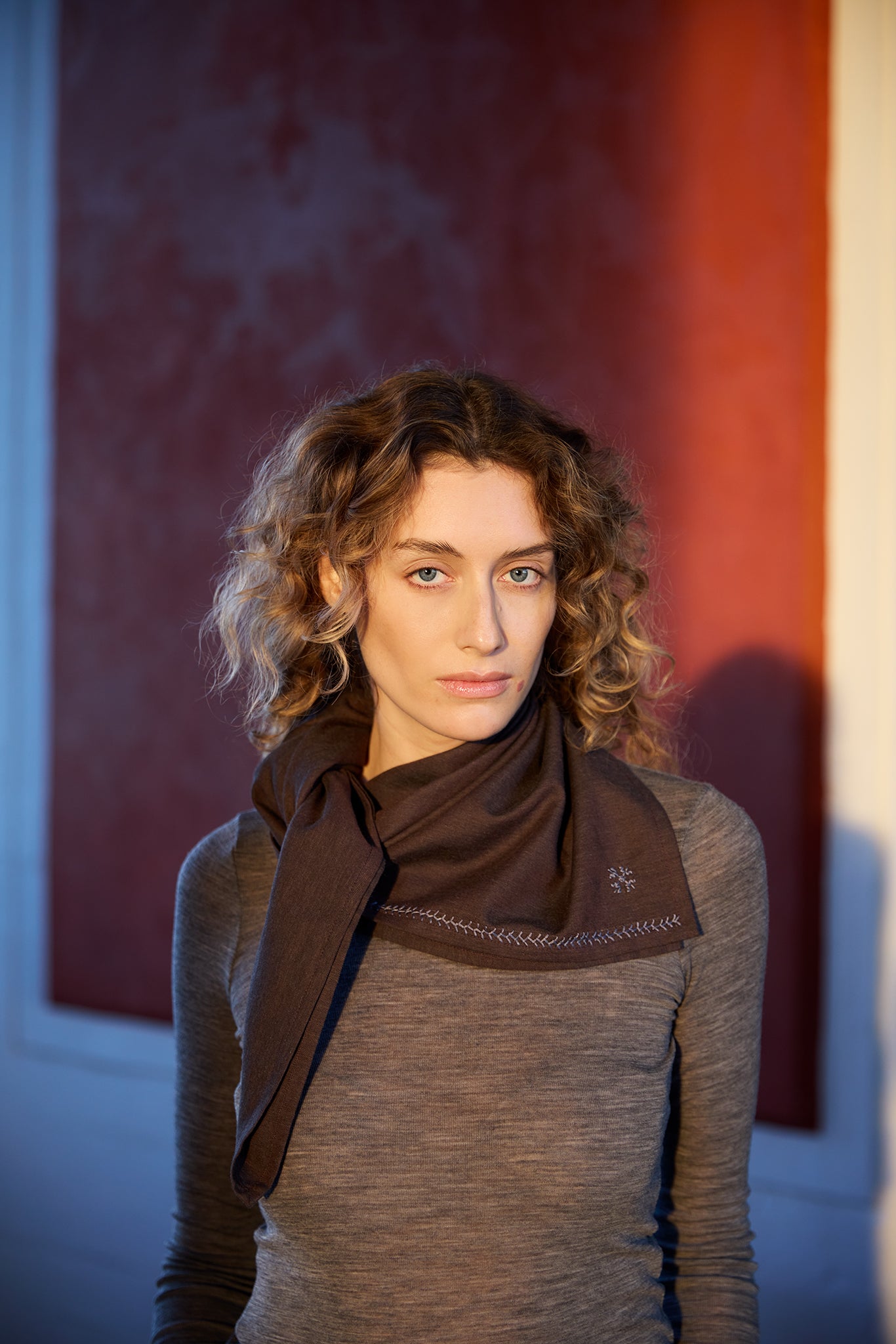 Christiane Strobel FELICE Tuch Baumwolle Kaschmir Mocha Brown