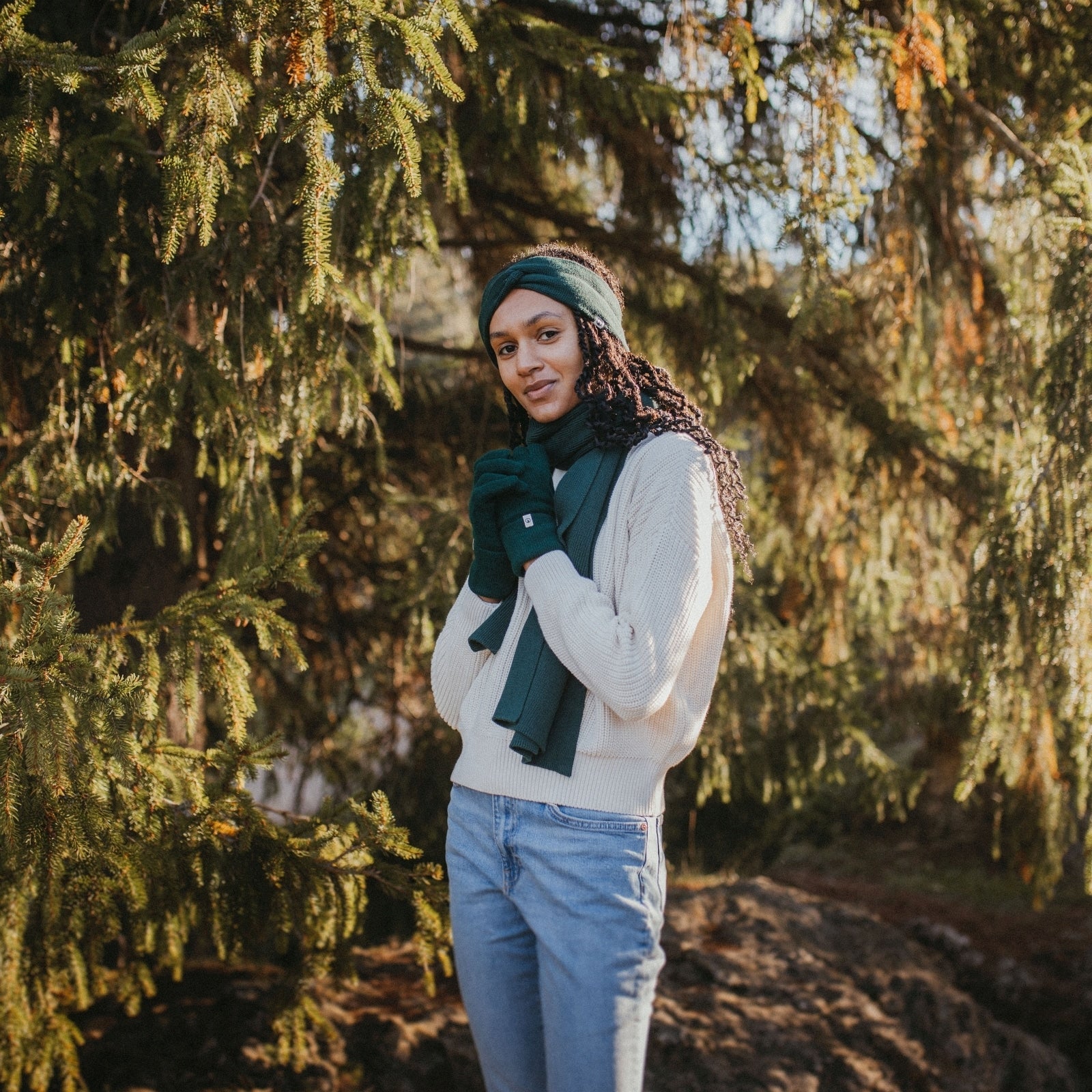 Nordlicht Meja Schal Damen Waldgrün Bio-Baumwolle