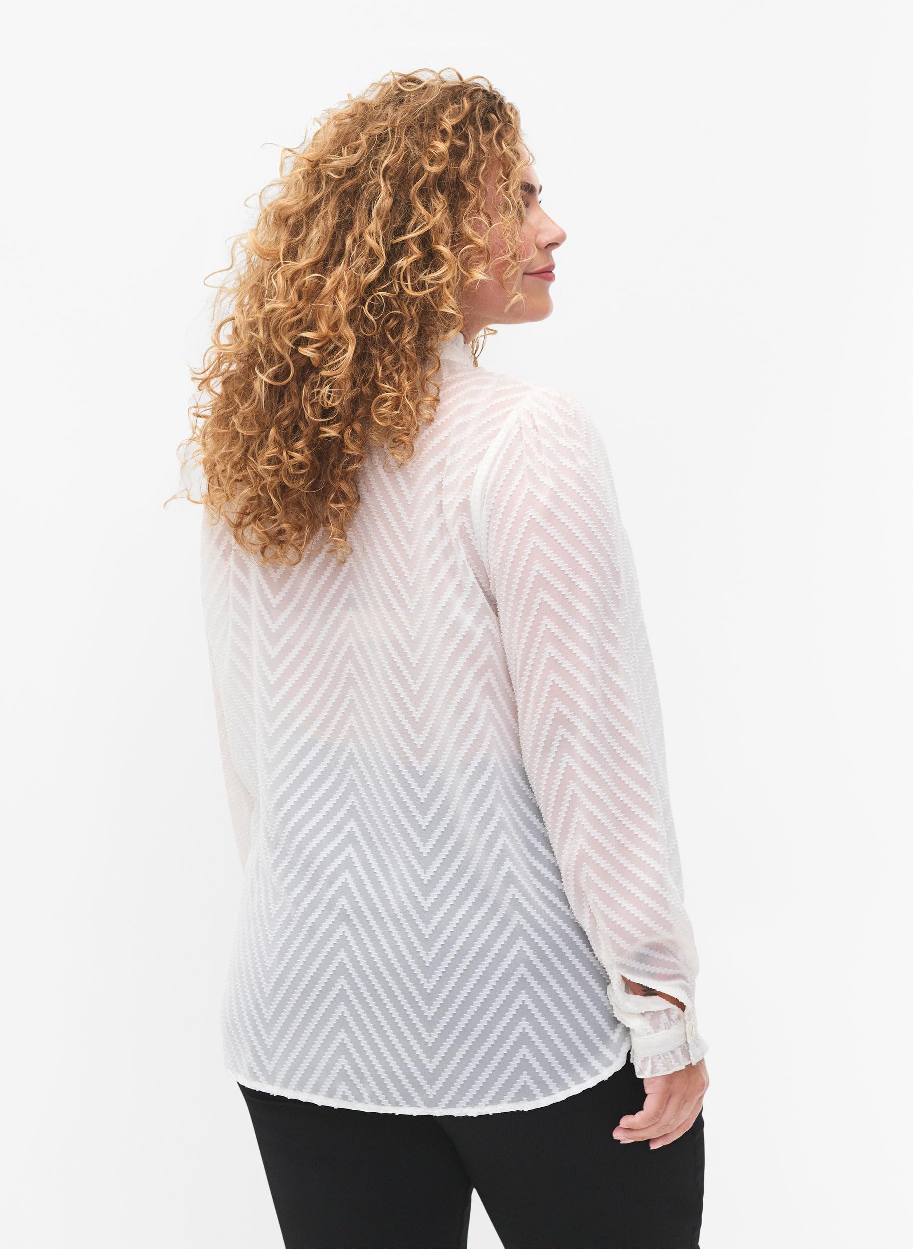 Zizzi Hemdbluse Langarm Rüschen Bluse Große Größen transparent