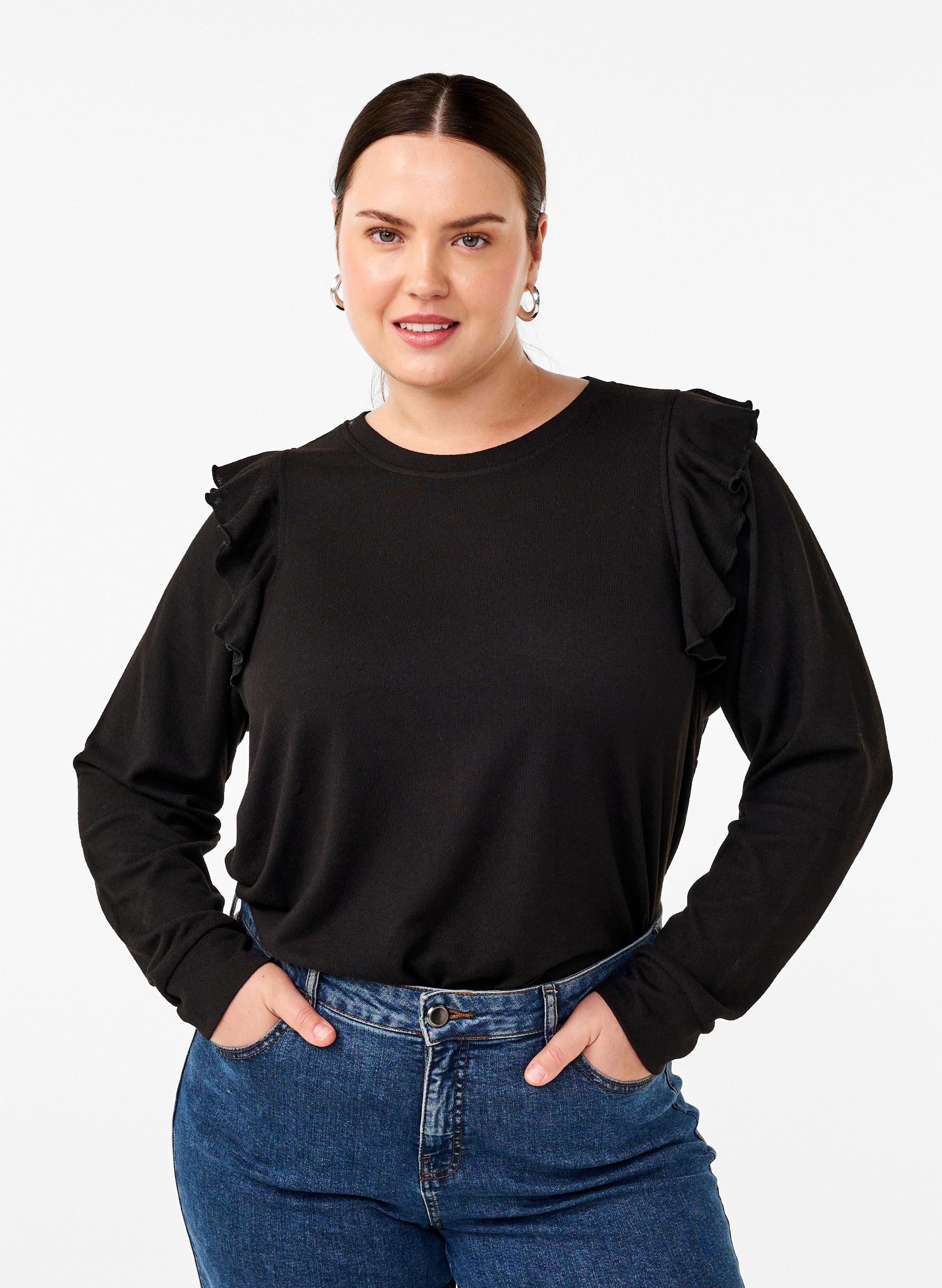 Zizzi Bluse Langarm Rüschen Große Größen 42-60