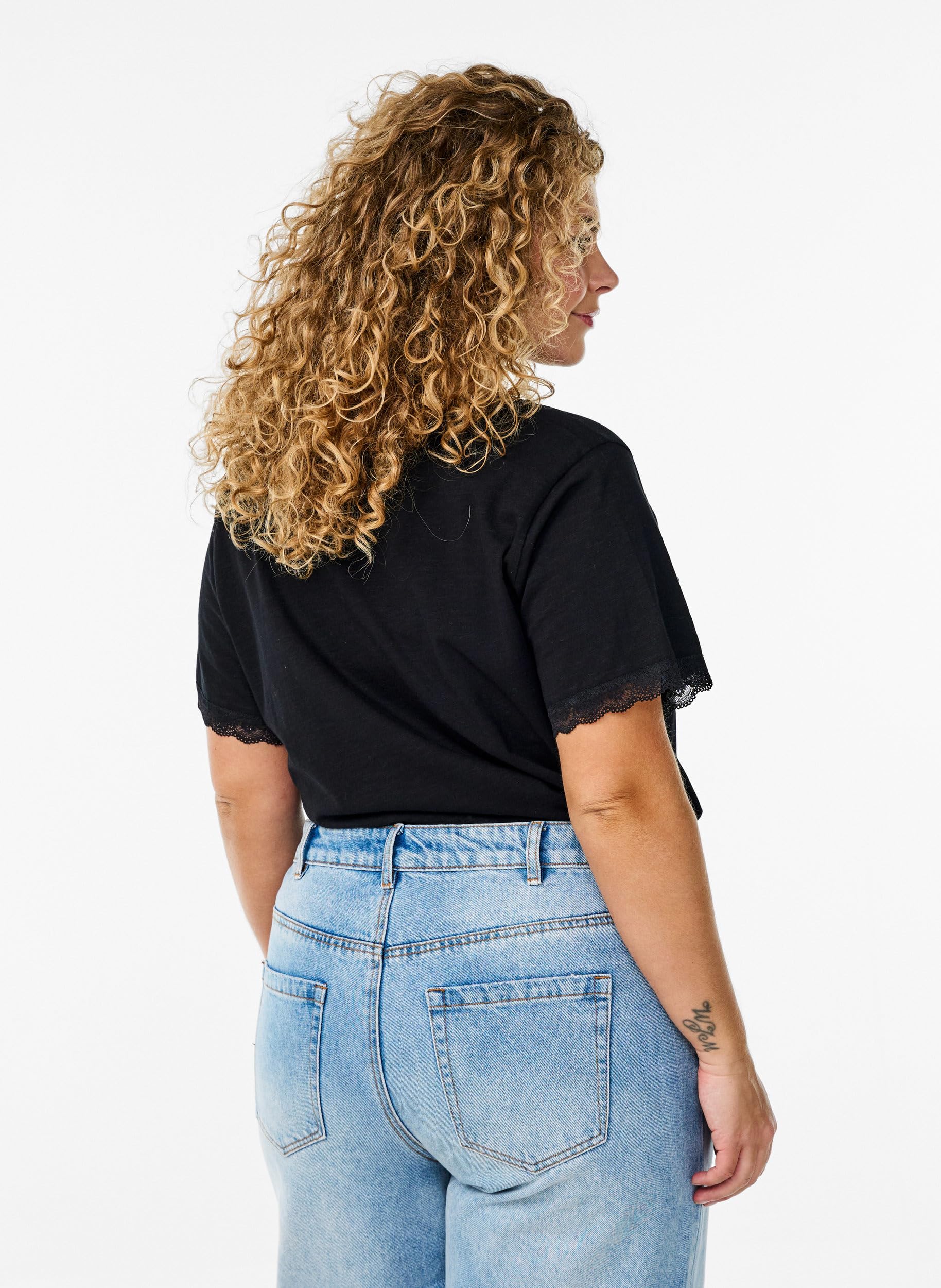 Zizzi T-Shirt Damen Baumwolle V-Ausschnitt Spitze große Größen