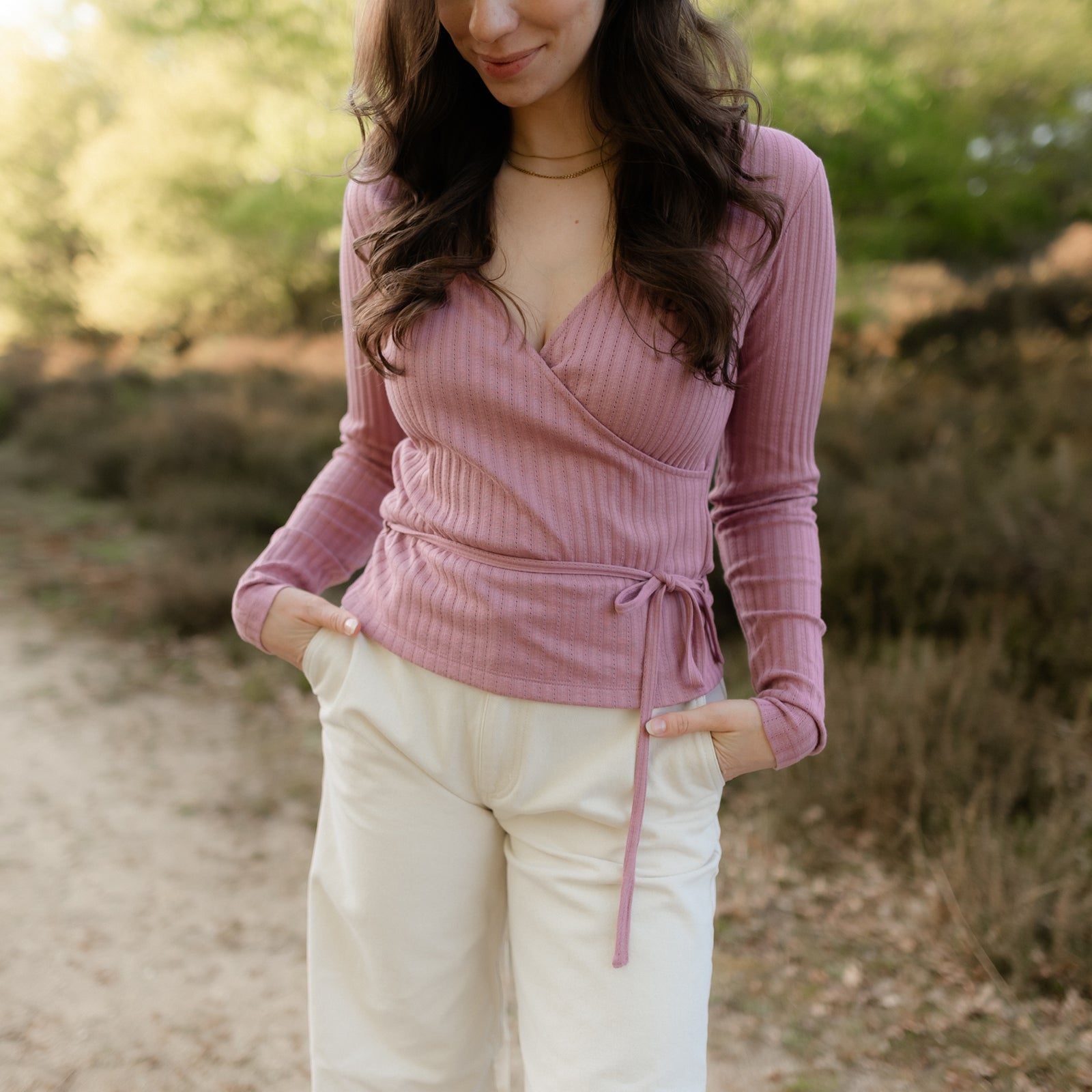 NORDLICHT Berit Wickelbluse Rosa Pointelle Tencel
