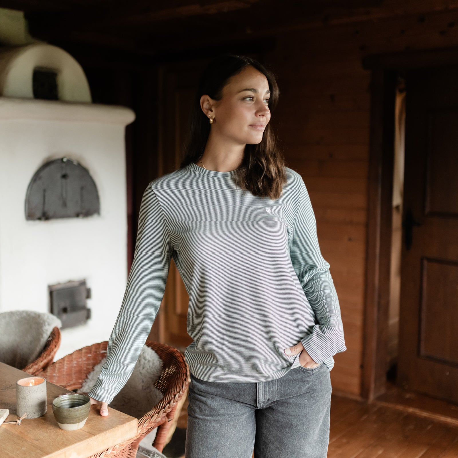 NORDLICHT Alva Oversize Langarmshirt Grün gestreift