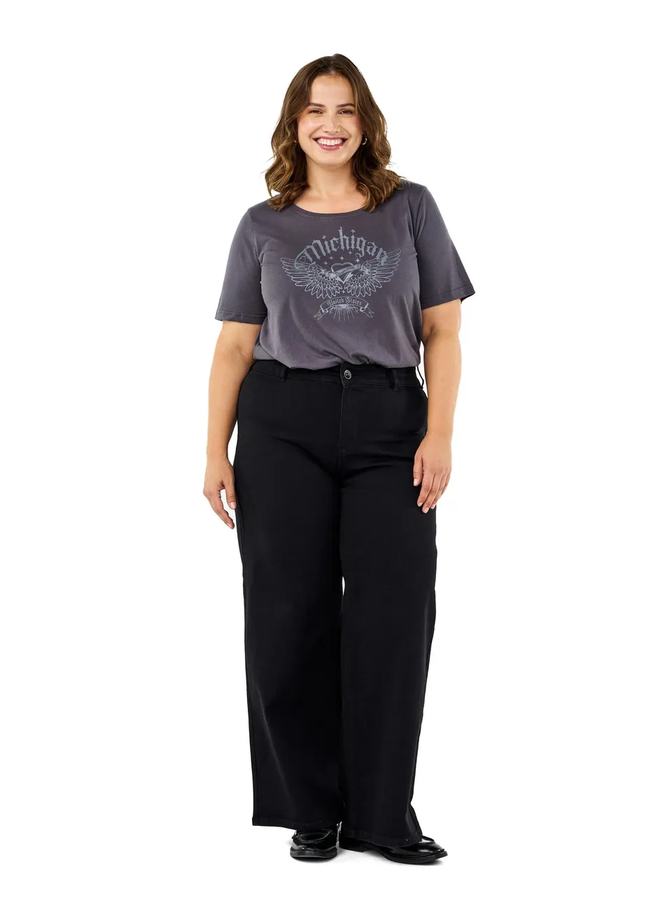 Zizzi Flash Jeans Damen Weites Bein High Waist Stretch