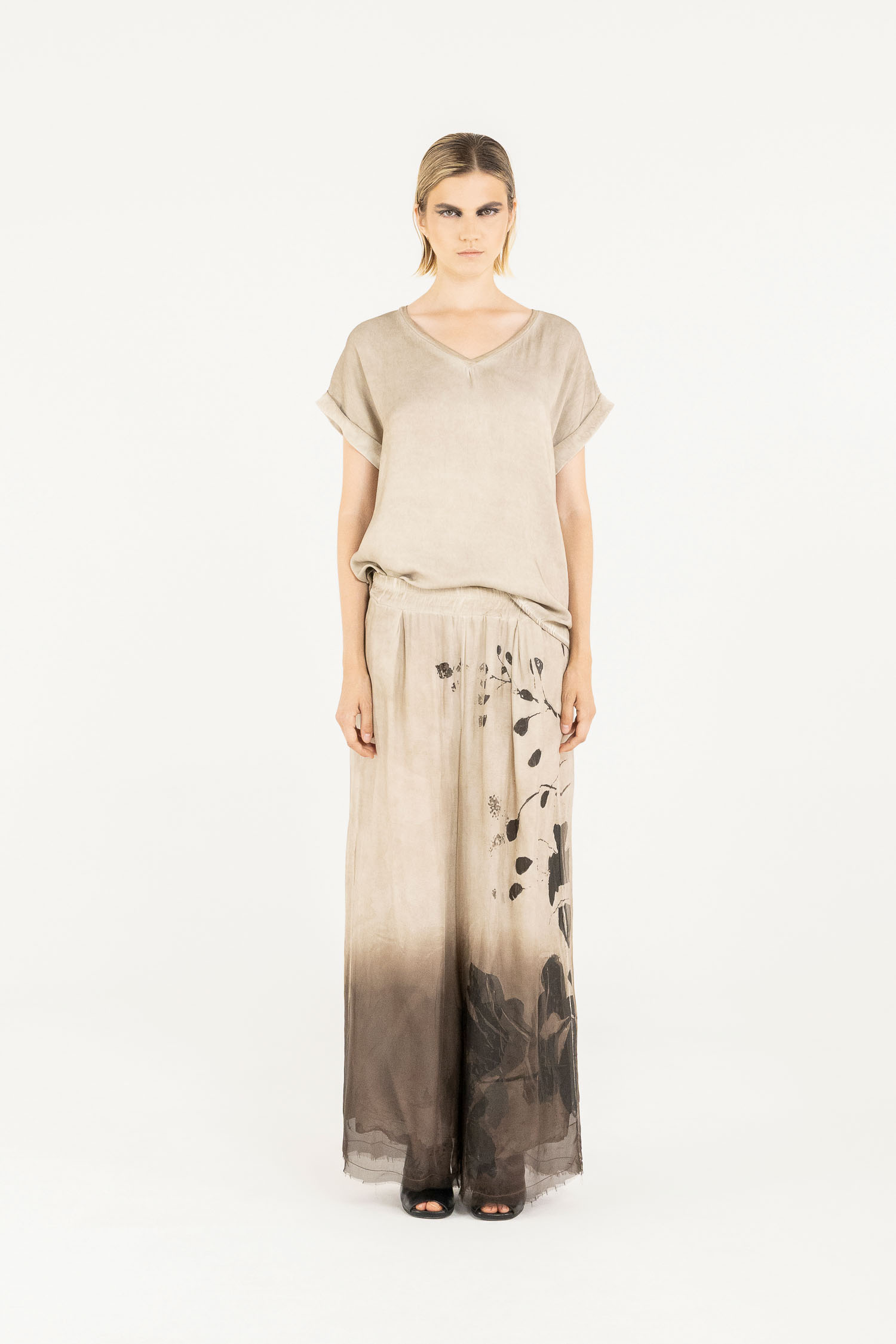 Sanctamuerte Pantaloni Pantalone Palazzo Hose Degradé Floral