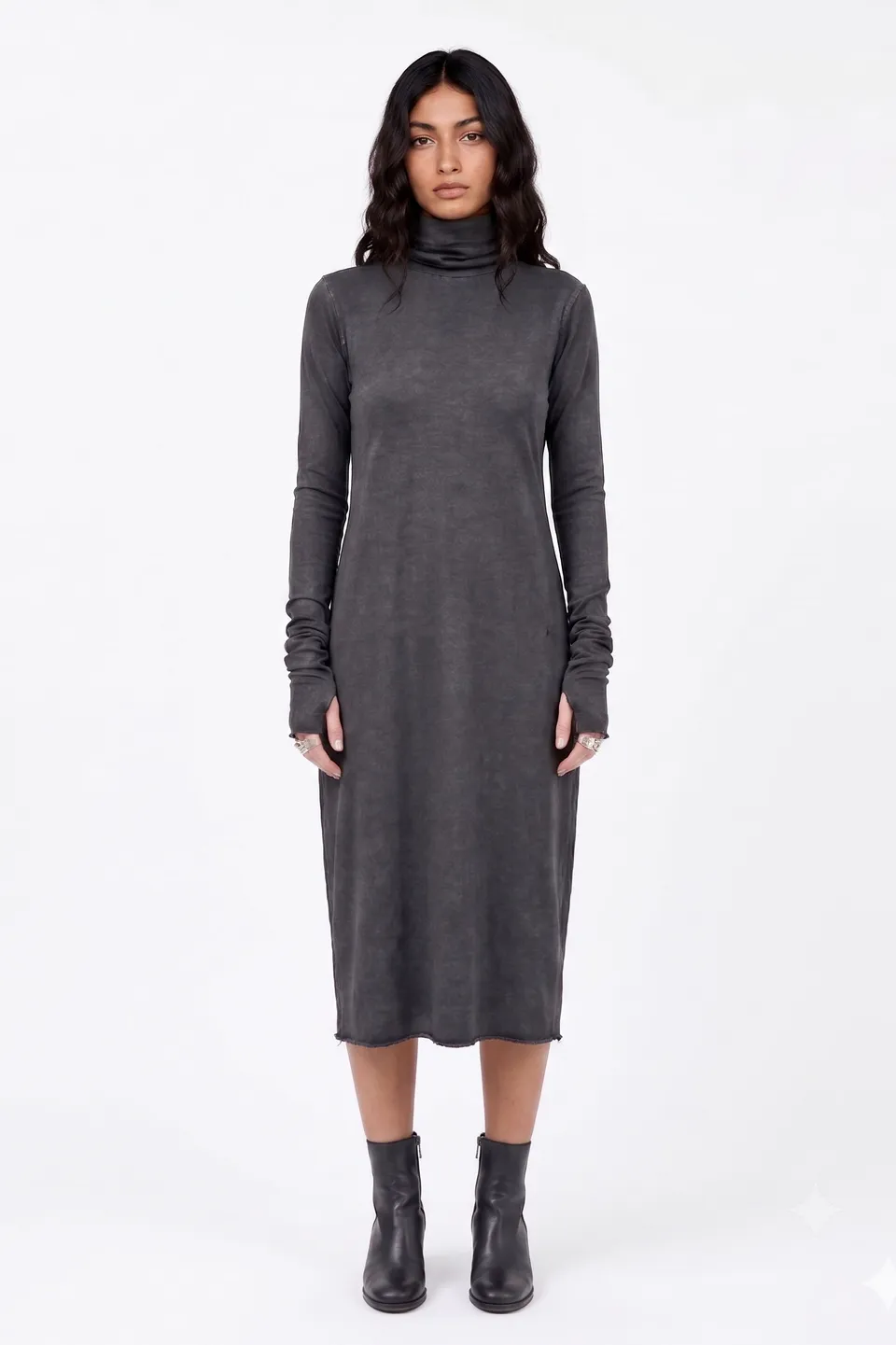 Sanctamuerte Abiti Abito Lungo Collo Alto Kleid Baumwolle