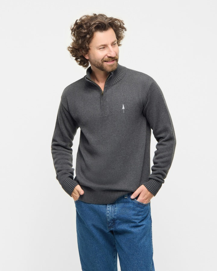NIKIN TreePullover Quarter-Zip Knit Pullover Anthracite Mel Bio