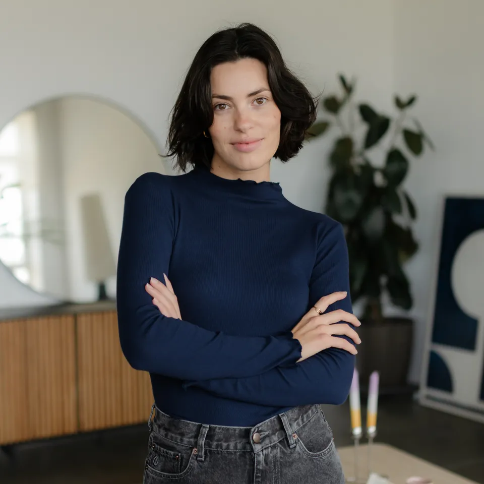 NORDLICHT Lica Ripp Langarmshirt blau Stehkragen