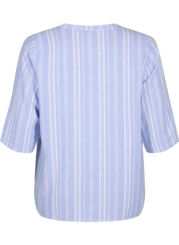 Zizzi Bluse 3/4-Arm Leinen Viskose Streifen 42-60