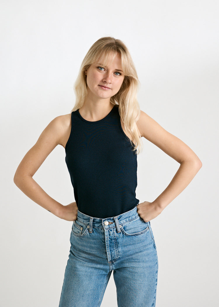Wijld Irene Damen Ripp Tank Top Navy Blue Lyocell