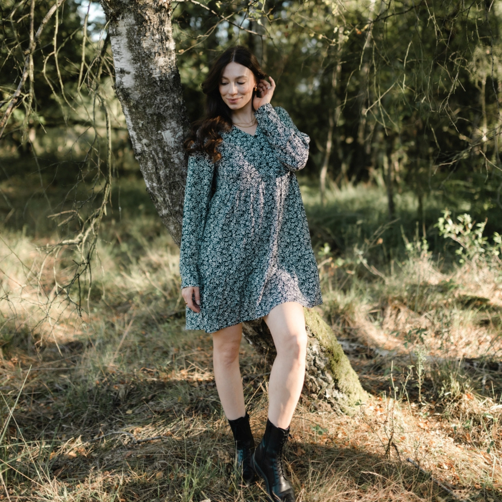 NORDLICHT Ami Kleid Blumenmuster grün Ecovero