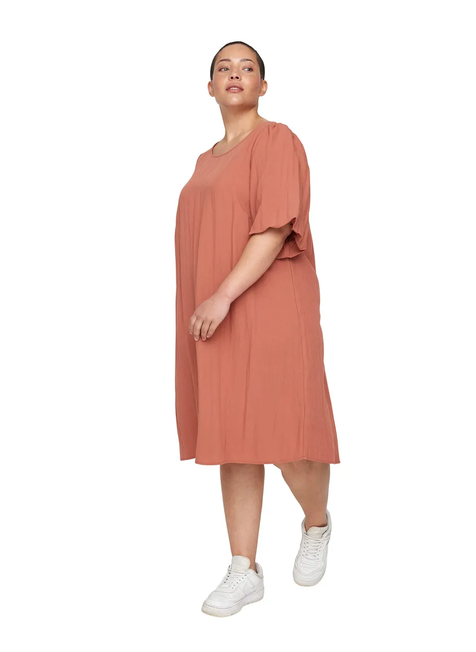 ZIZZI Dresses A-Linie Kleid Kurzarm Viskose Rundhals Knopf