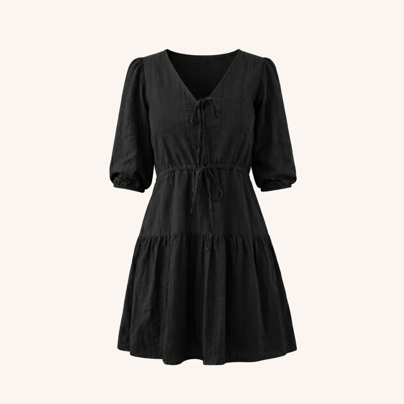 Nordlicht Kaja Jacquard Kleid Schwarz V-Ausschnitt