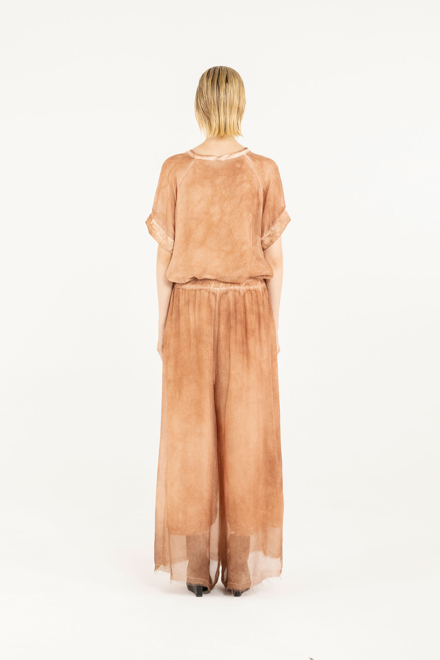 Sanctamuerte Pantaloni Hose Palazzo weit Taschen Viskose Seide