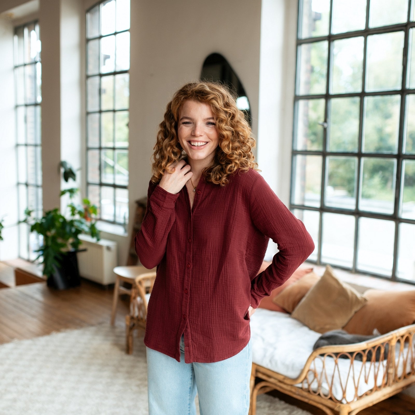 NORDLICHT Fenja Musselin Bluse Rot Bio-Baumwolle