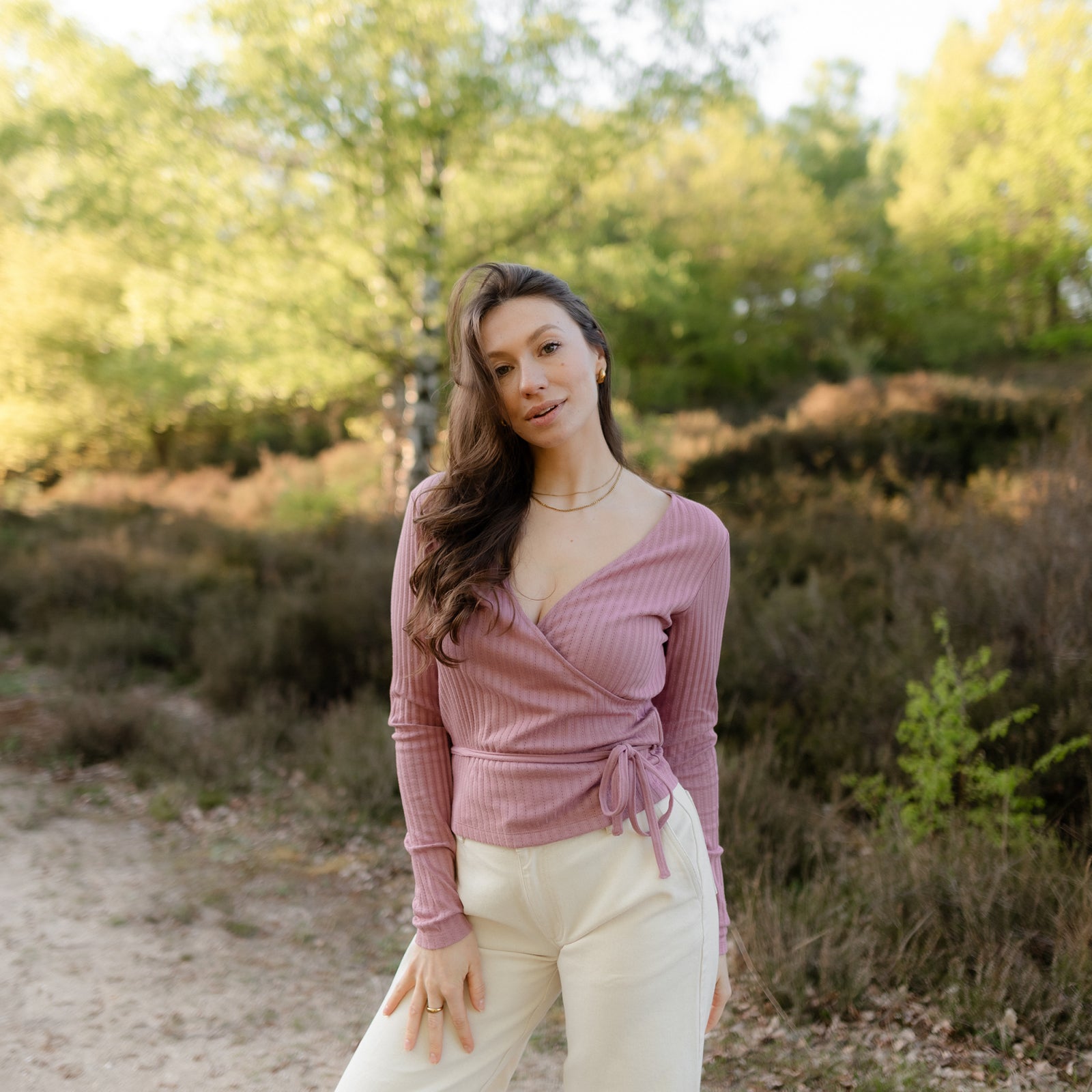 NORDLICHT Berit Wickelbluse Rosa Pointelle Tencel