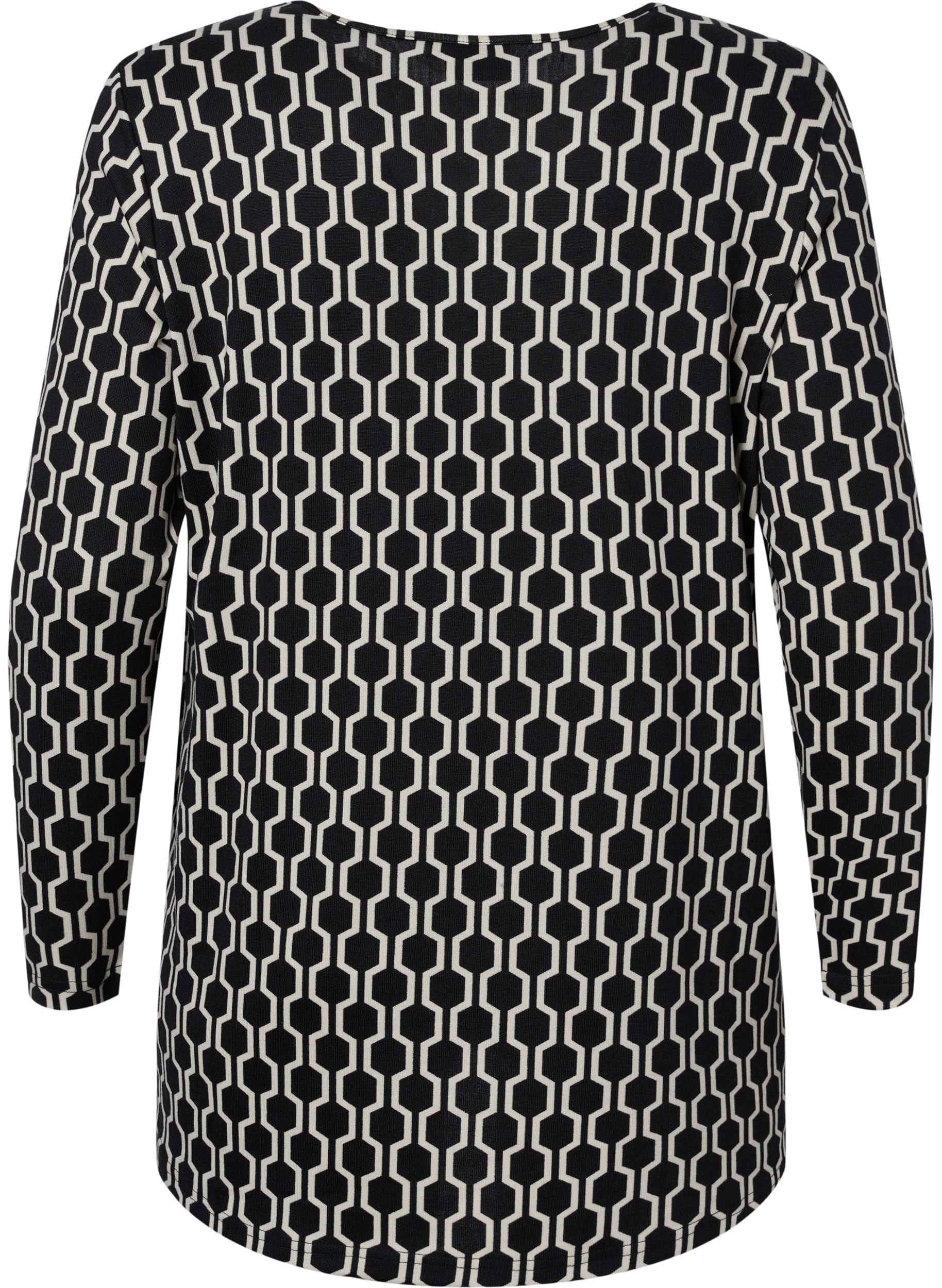 Zizzi Bluse Muster Lange Ärmel Rundhals Große Größen