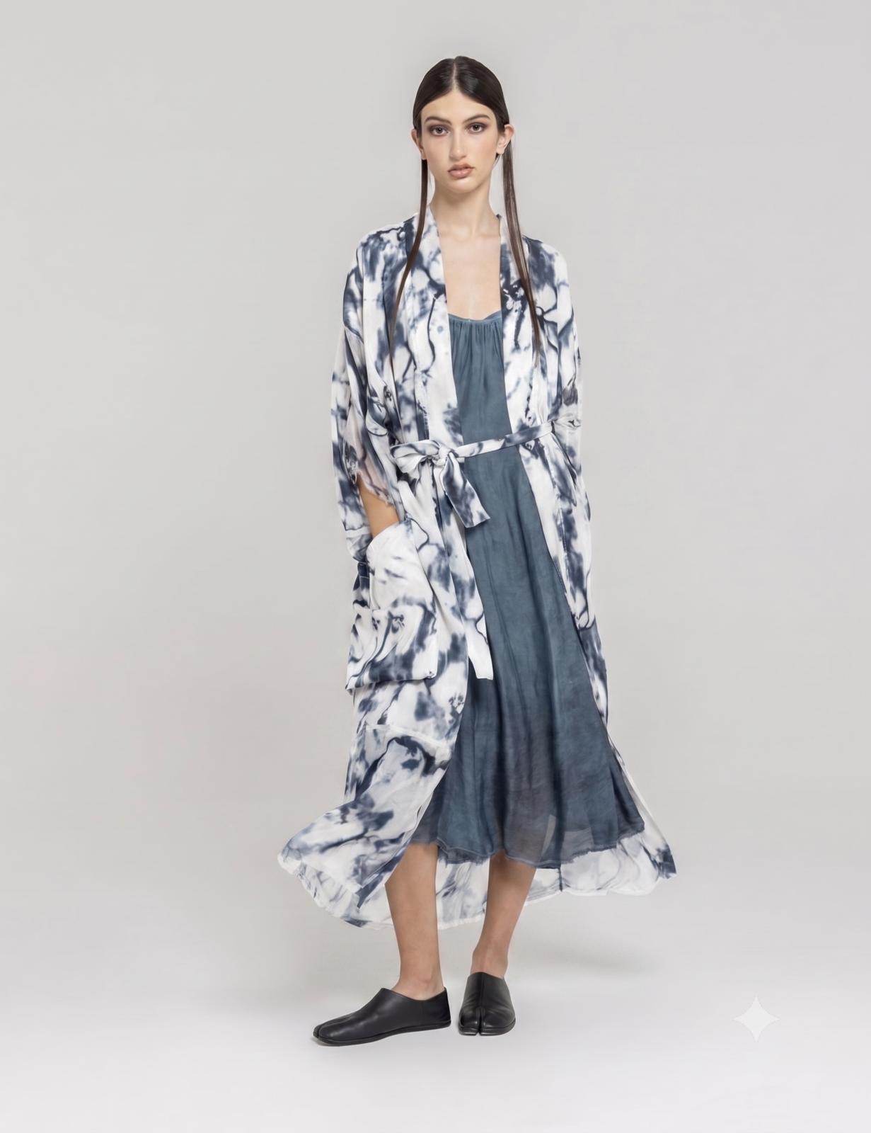 Sanctamuerte Abiti Kimono Kleid Viskose Marble-Print lang
