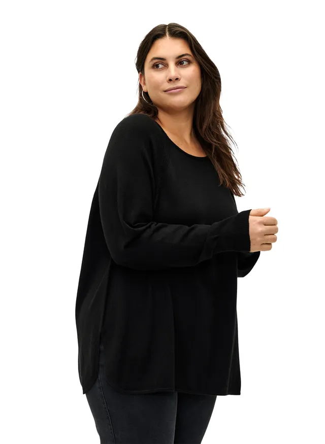 Zizzi Strickbluse Rundhals Pullover Große Größen Ecovero
