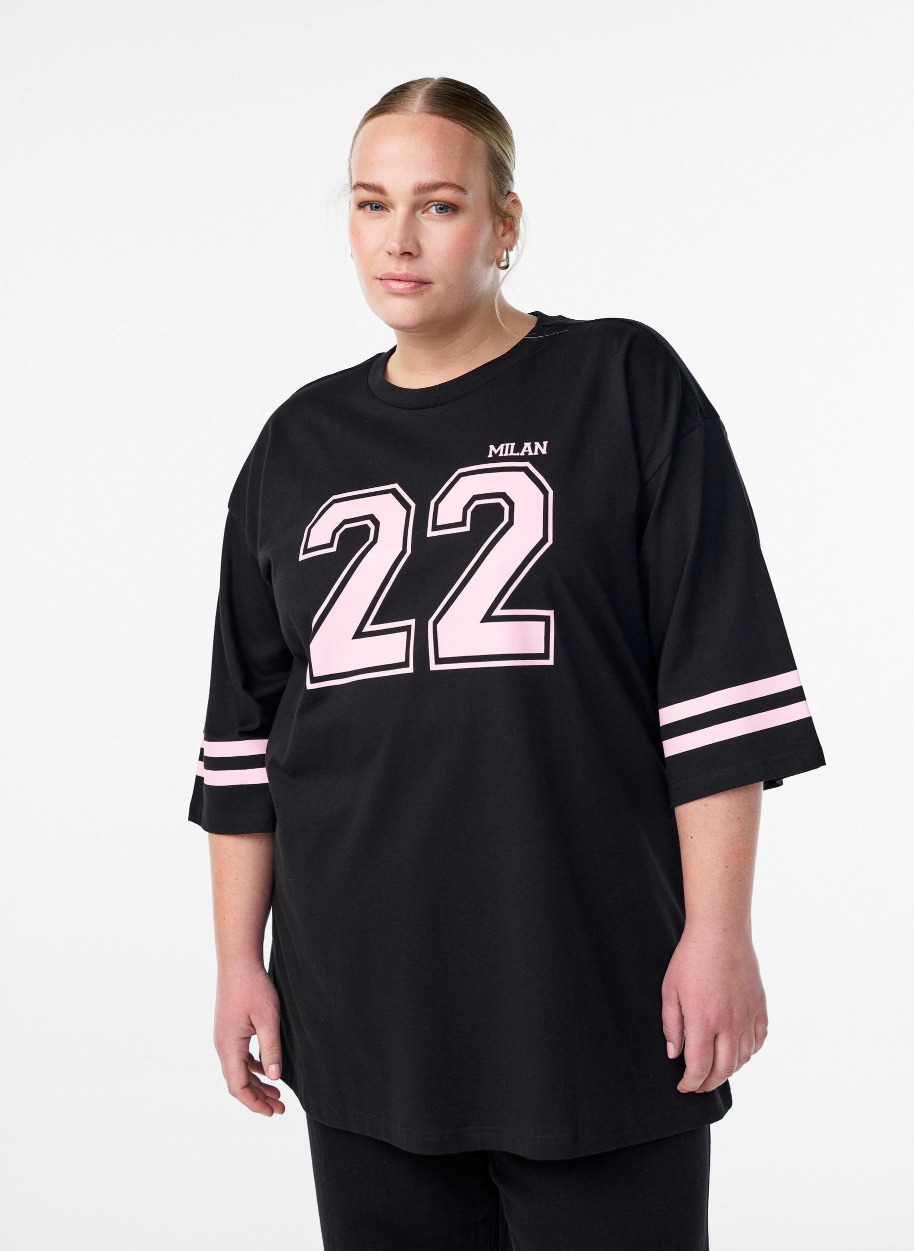 Zizzi T-Shirt Oversize Baumwolle College 3/4-Arm