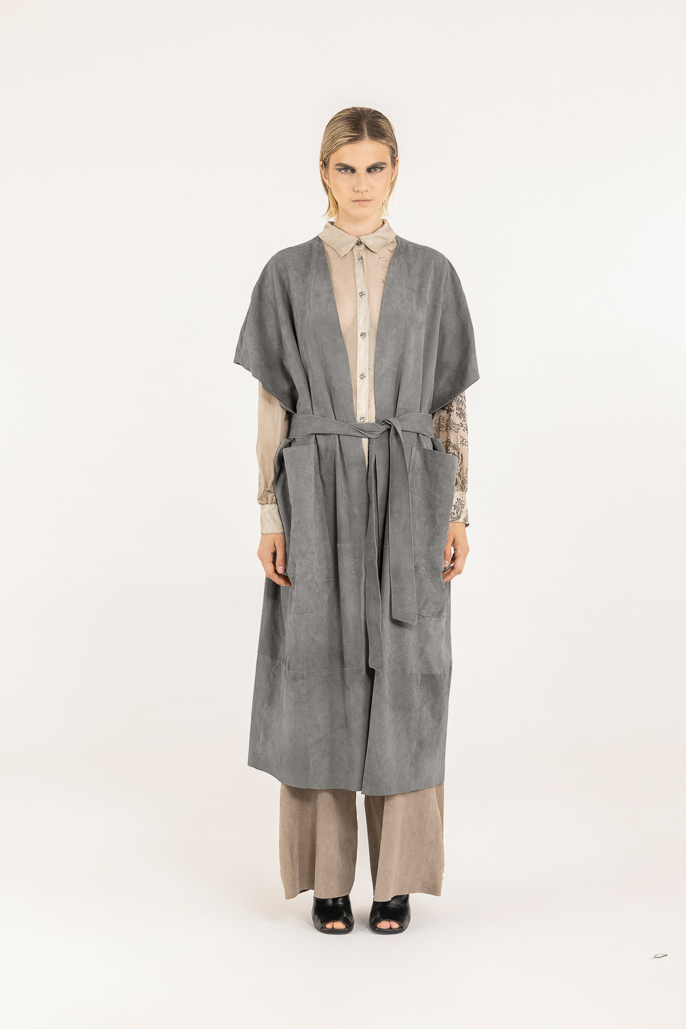 Sanctamuerte Capispalla Spolverino Lungo Mantel oversize Wildleder
