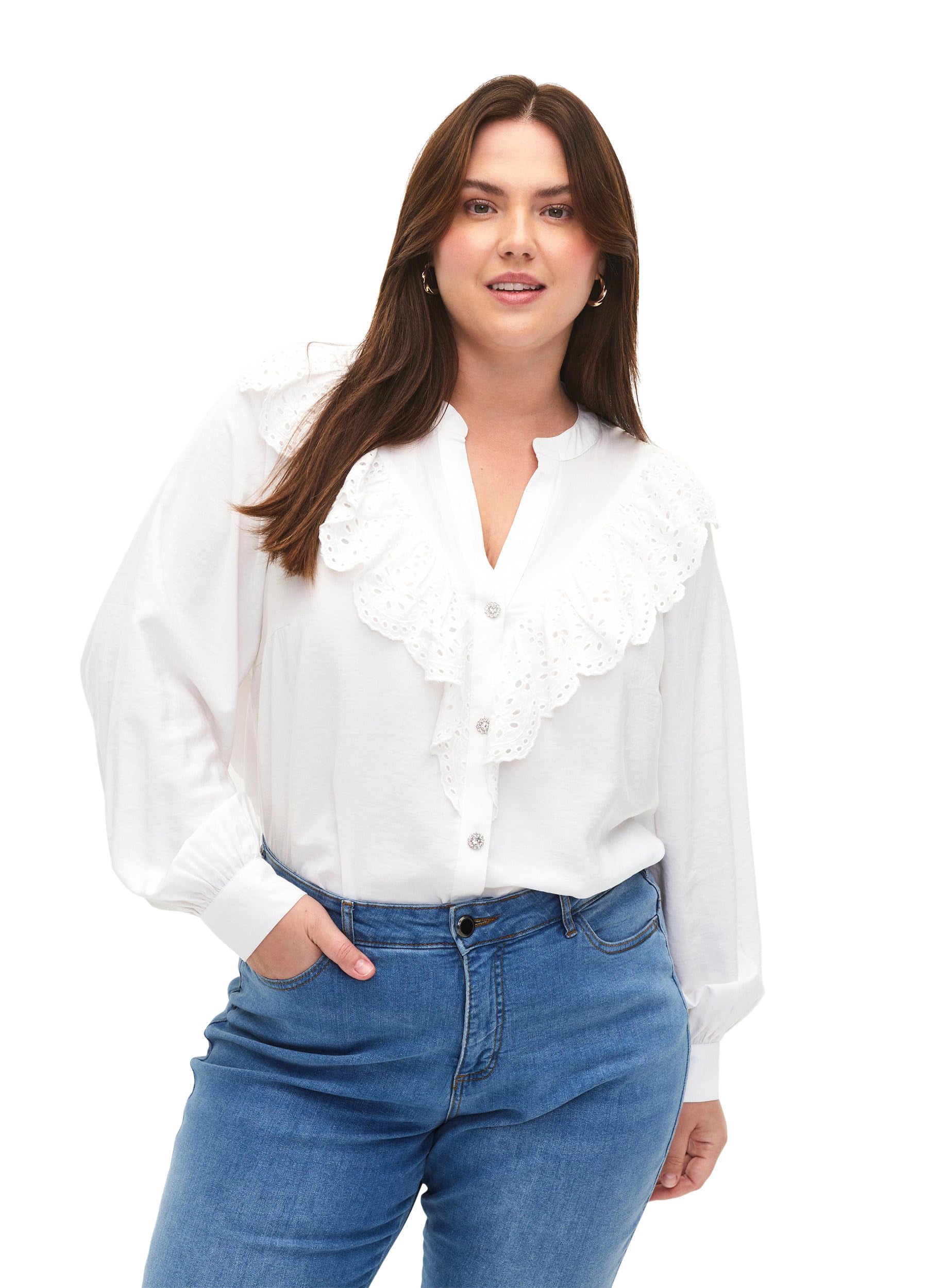 Zizzi Hemdbluse Viskose Rüschen Große Größen
