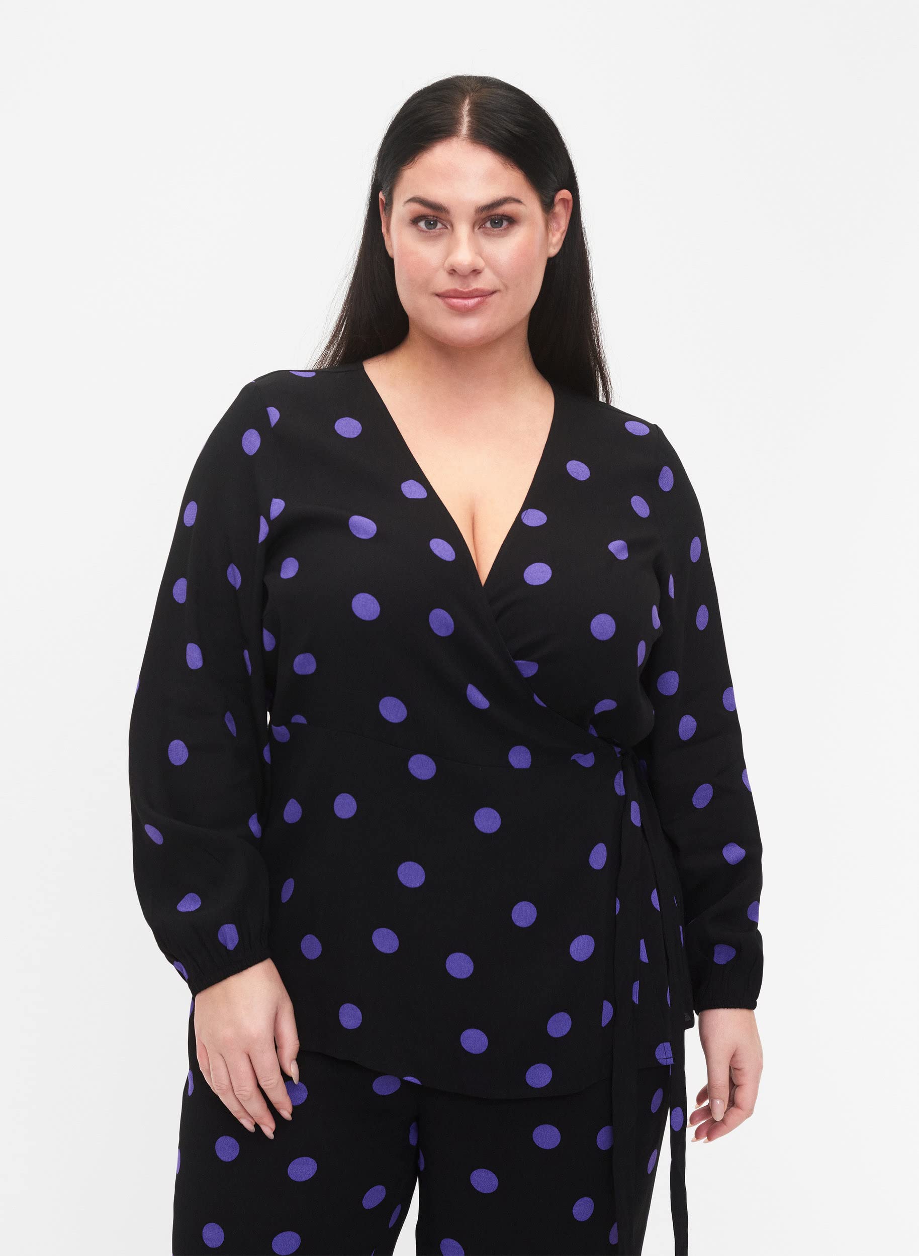 Zizzi Wickelbluse Damen V-Ausschnitt Punkte Viskose