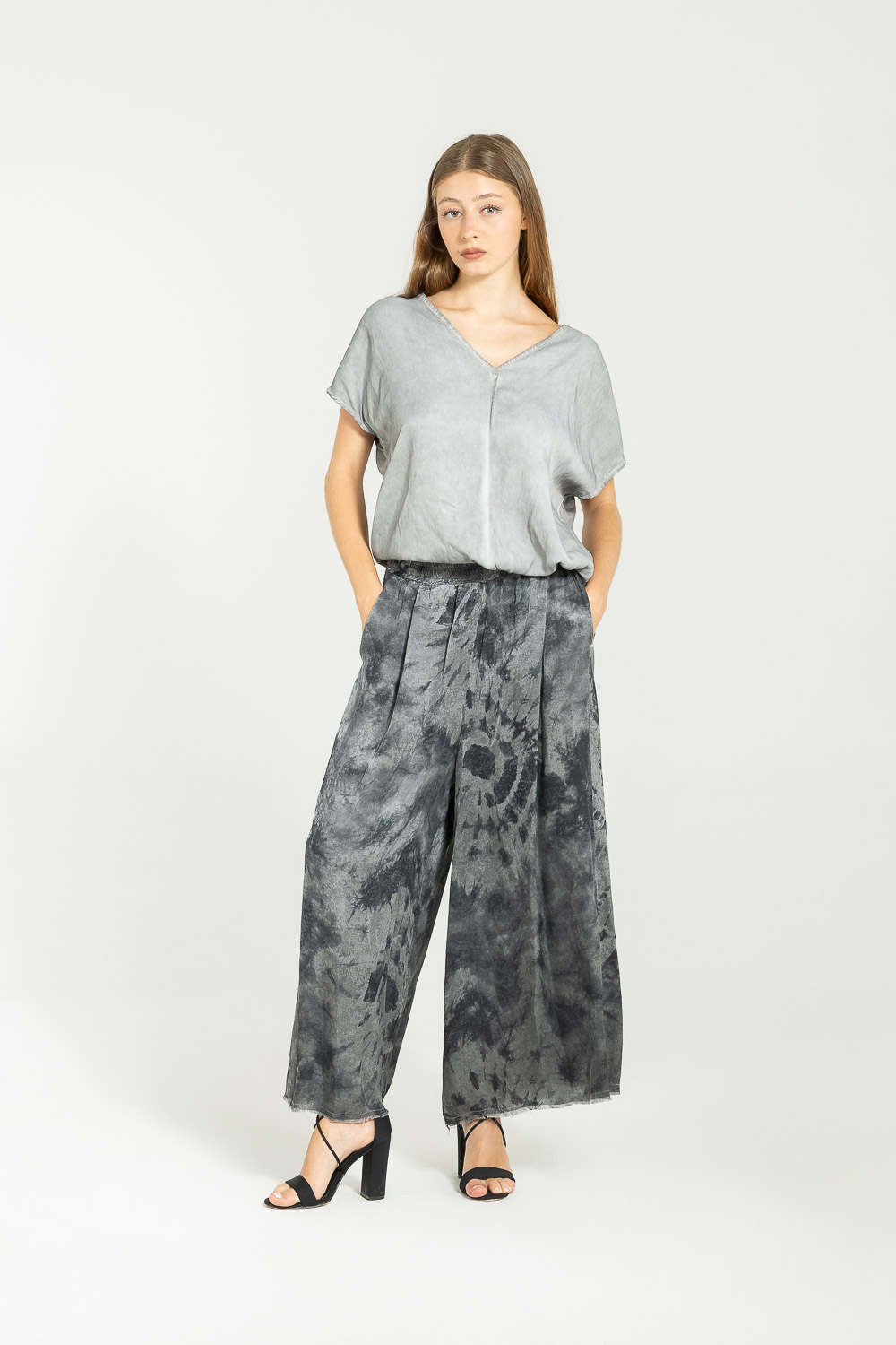 Sanctamuerte Pantaloni Pantalone Palazzo Hose Viskose Tie-Dye