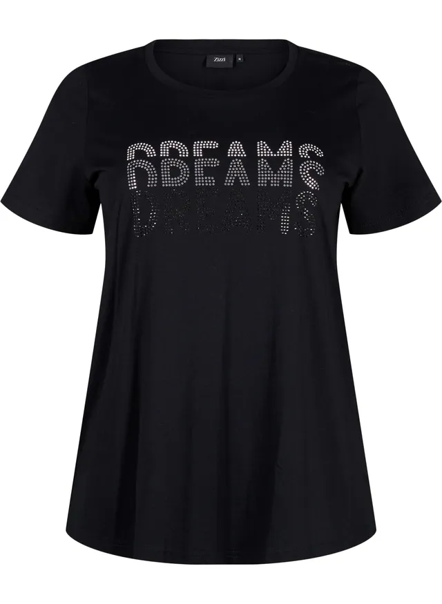 Zizzi T-Shirt Baumwolle Rundhals Strass Große Größen 42-60