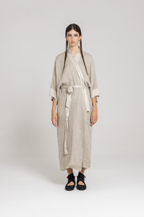 Sanctamuerte Capispalla Spolverino Kimono Leinenmantel mit Gürtel