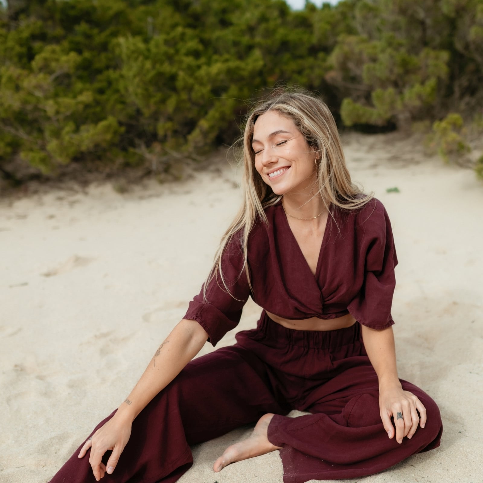 Nordlicht Nora Palazzo Hose Bordeaux Tencel