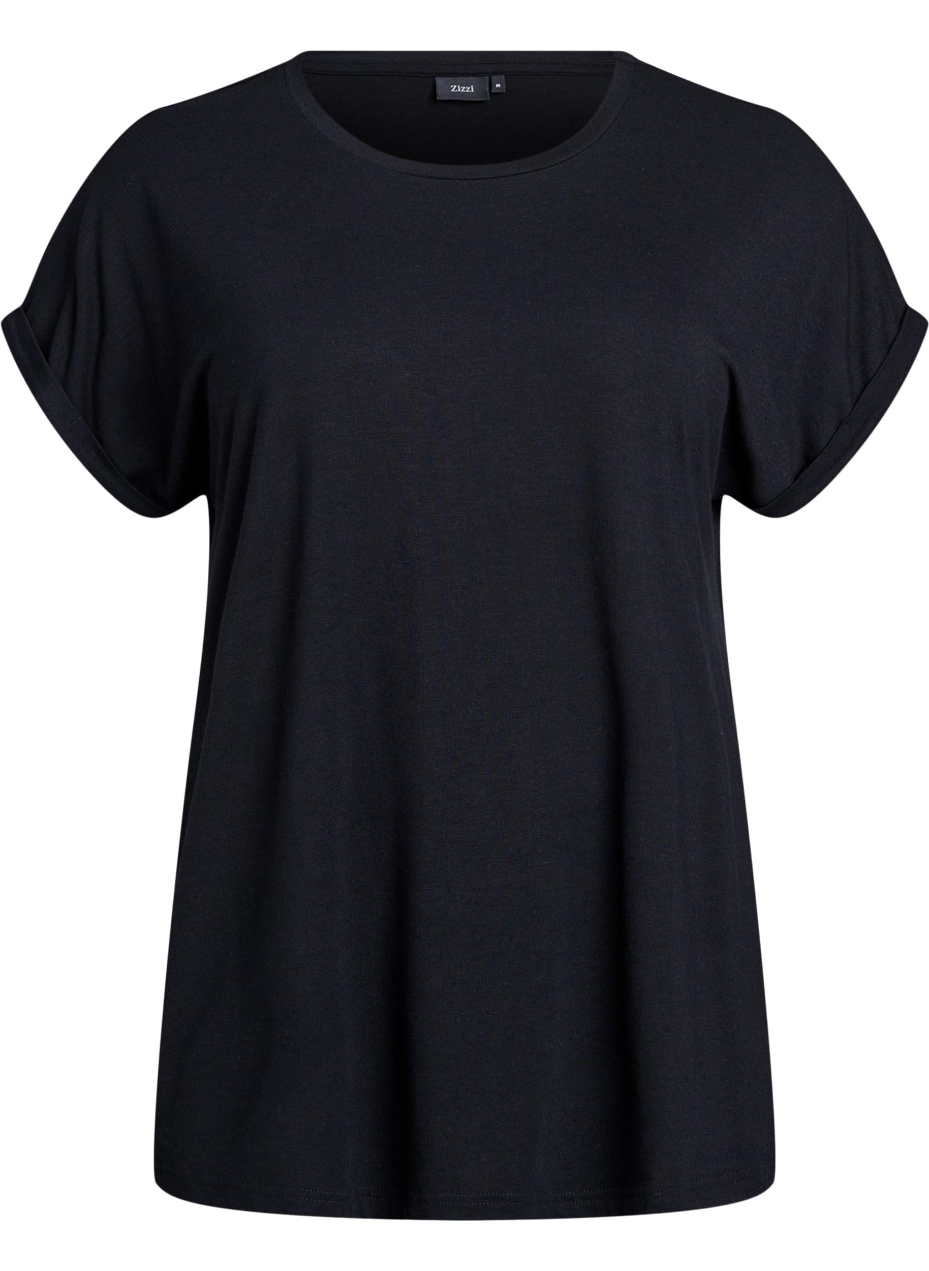 Zizzi T-Shirt Rundhals Viskose Black Solid 46-48 Große Größen