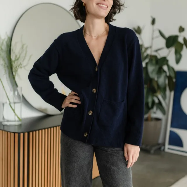 NORDLICHT Milla Woll-Cardigan recycelte Wolle Marineblau