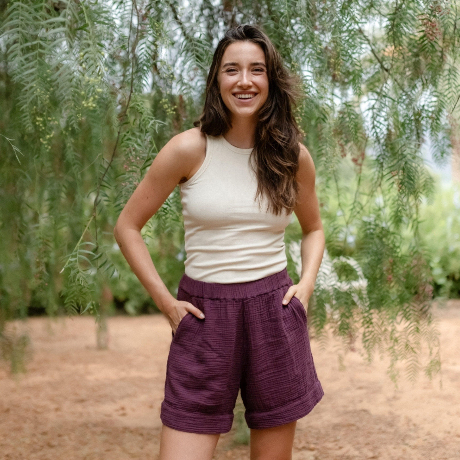 NORDLICHT Henja Musselin Shorts Bio-Baumwolle Rot